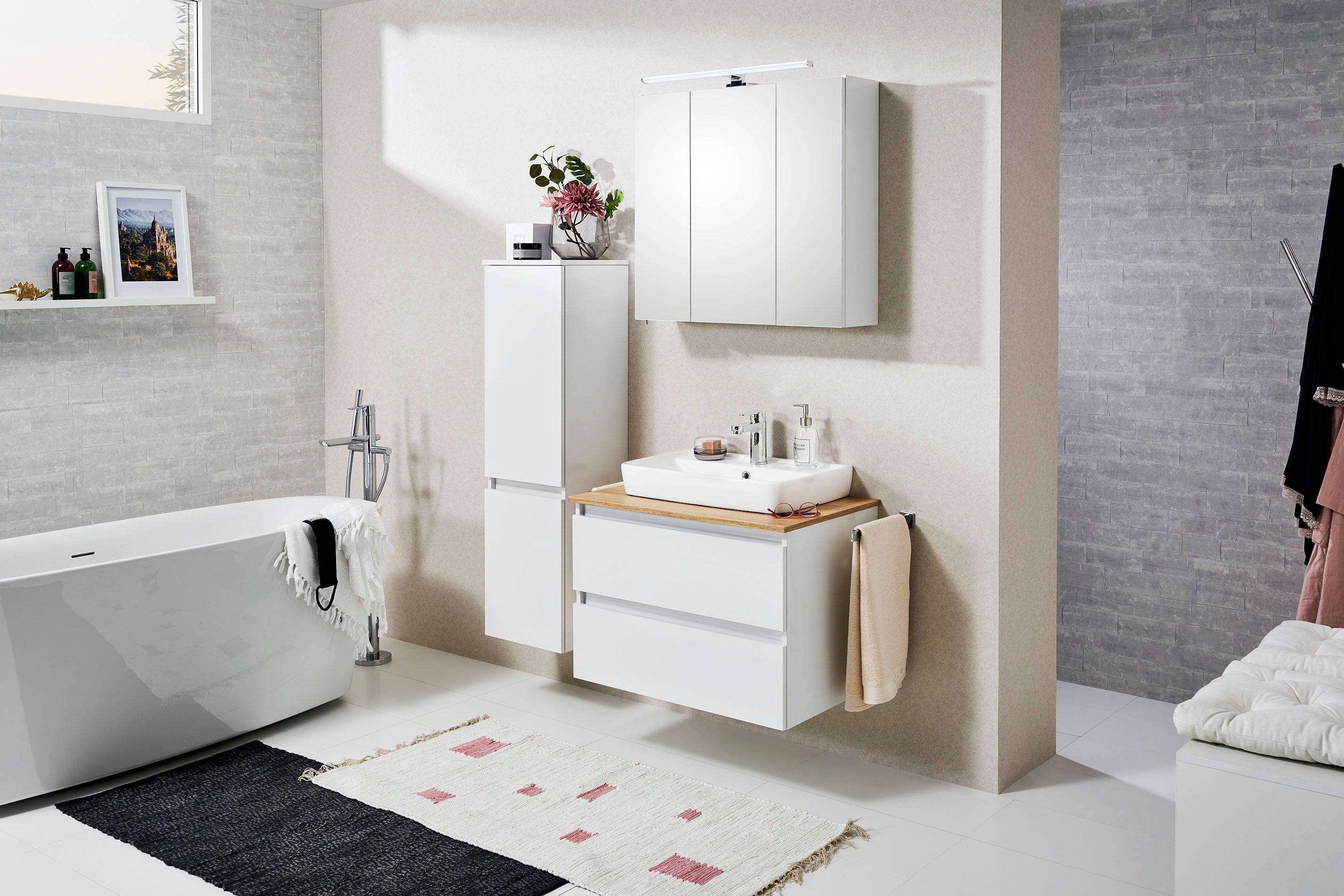Saphir Wastafelonderkast Quickset wastafel met keramische opzetwasbak, wandbevestiging