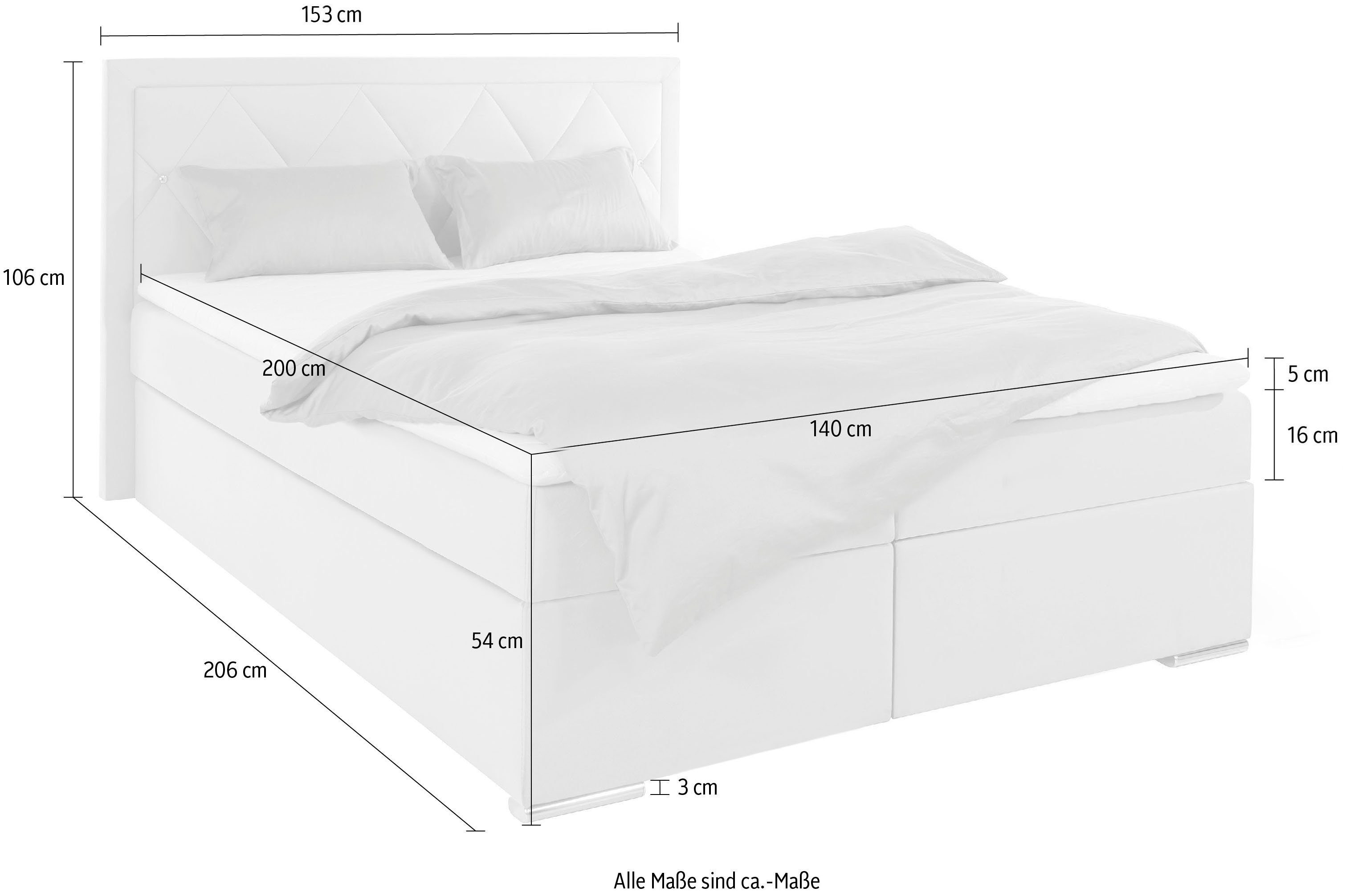 Leonique Boxspring Alfie, bestseller, optioneel met bedlade met strassteentjes in het hoofdbord, h2, h3 en h4 ter keuze