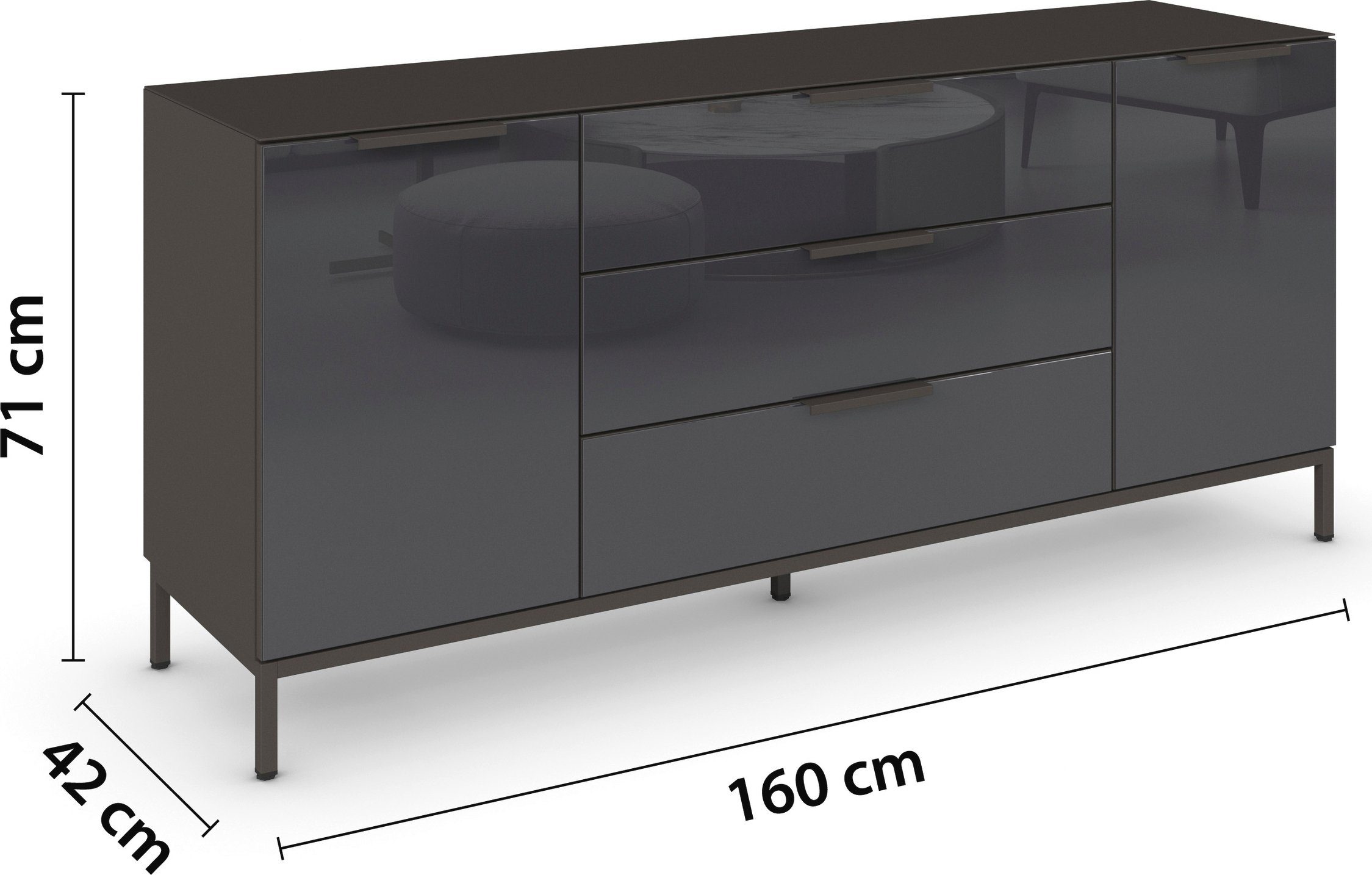 rauch Kast met laden en deuren Flipp 2-deurs, 3 lades, soft-close functie, bovenblad en glazen front