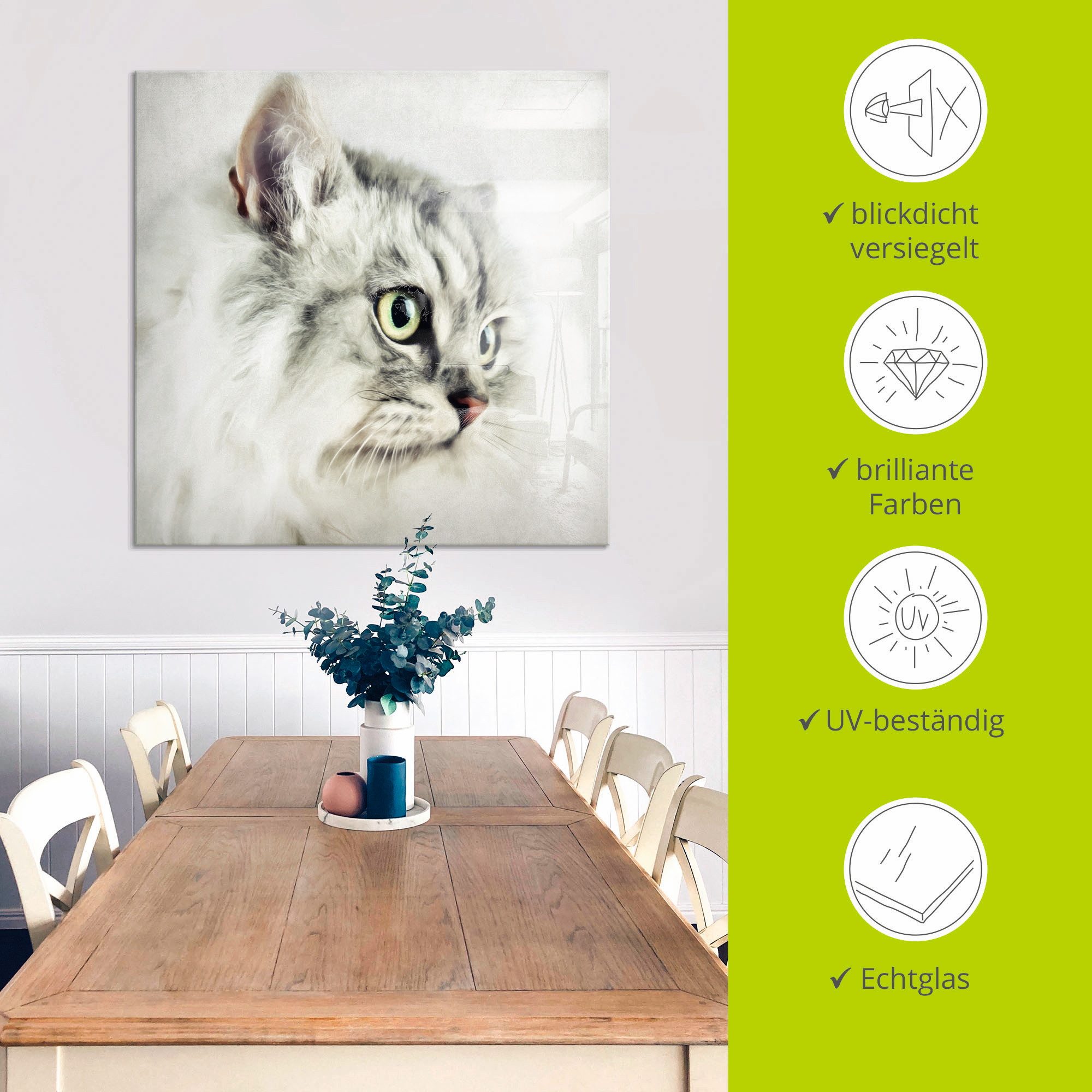 Artland Print op glas Kattenportrett wit in verschillende maten