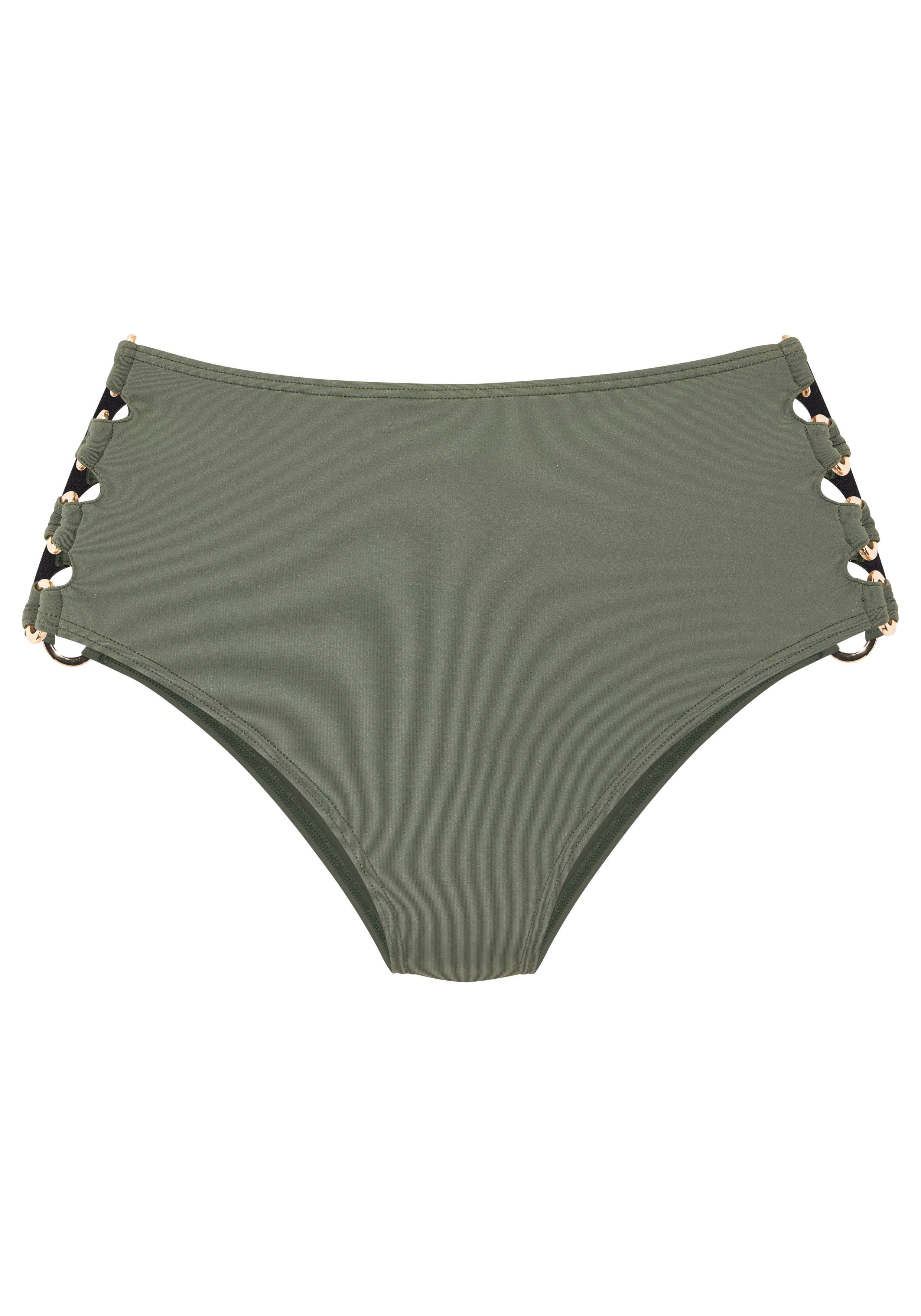 Lascana Highwaist-bikinibroekje Italy Goudkleurige sierringen