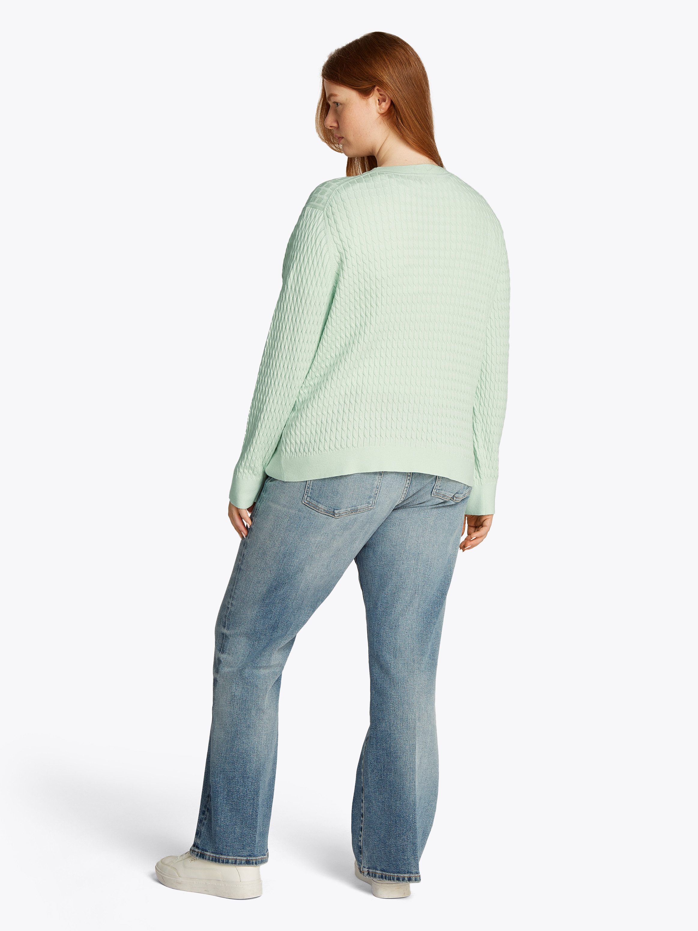Tommy Hilfiger Curve Trui met ronde hals CRV CO CABLE C-NK LS SWEATER in grote maten, kabelpatroon, logoborduursel