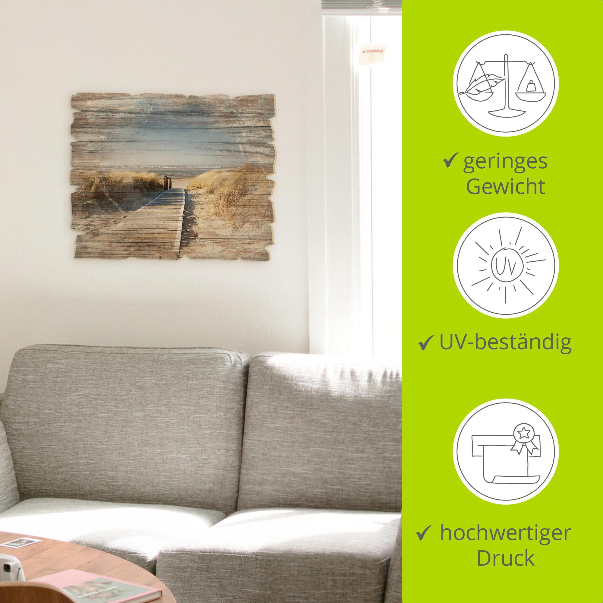 Artland Artprint op hout Noordzeestrand op Langeoog - pier