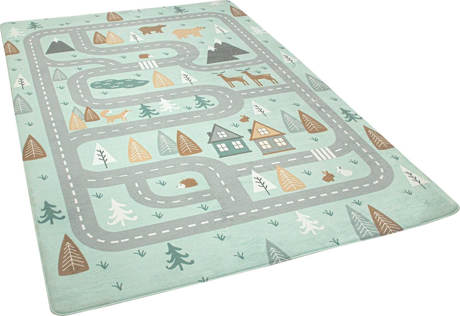 Paco Home Kindervloerkleed Chicos 550 Platweefsel, straten-speelkleed, kinderkamer speelkleden maat 155 cm x 230 cm x 2 mm blauw