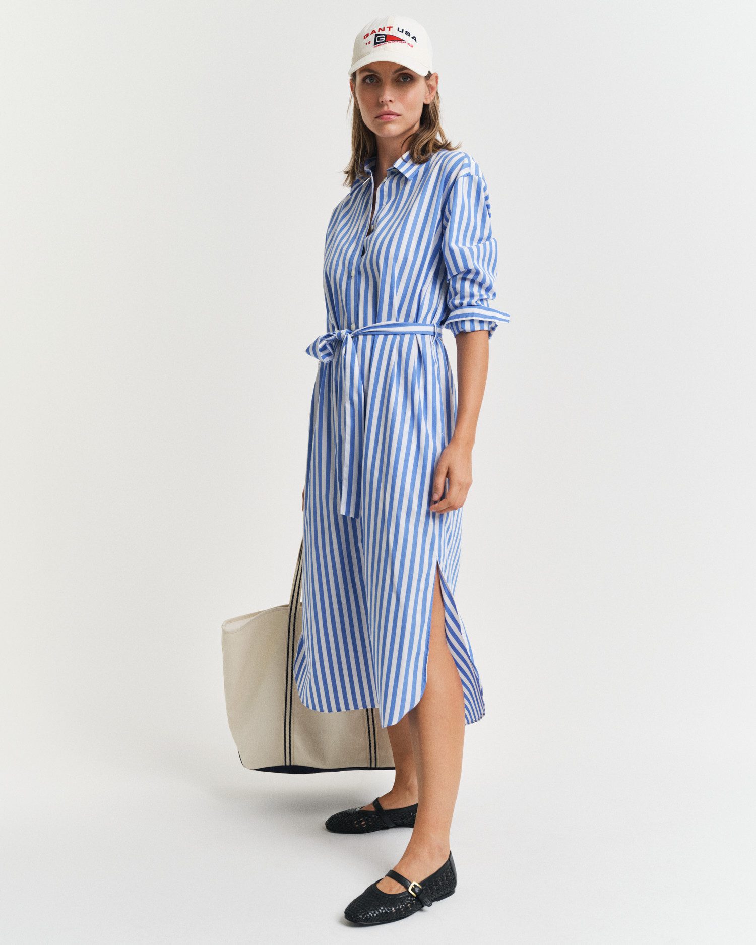 Gant Jurk met overhemdkraag REL STRIPED POPLIN SHIRT DRESS