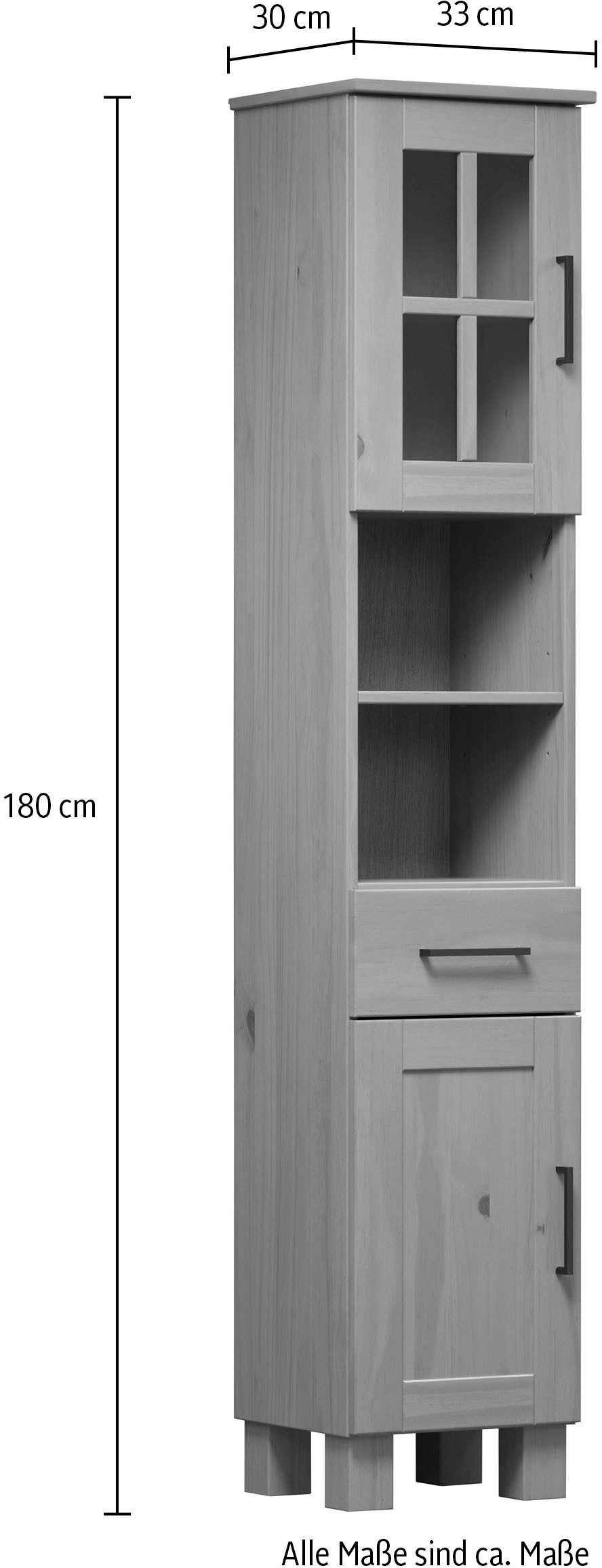 welltime Hoge kast Ulea Badkast van massief hout met lade - afmetingen (B/D/H) 33/30/180 cm (1 stuk)