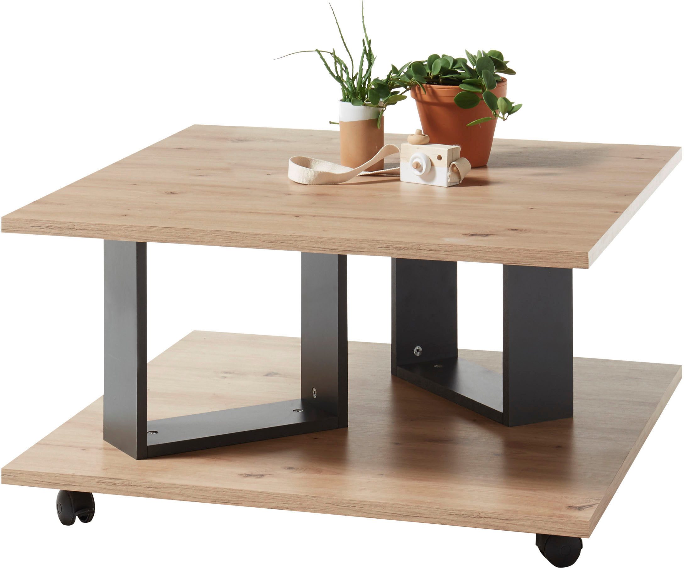 Stolkom Salontafel Zera rollend, tafel in eik artisan decor