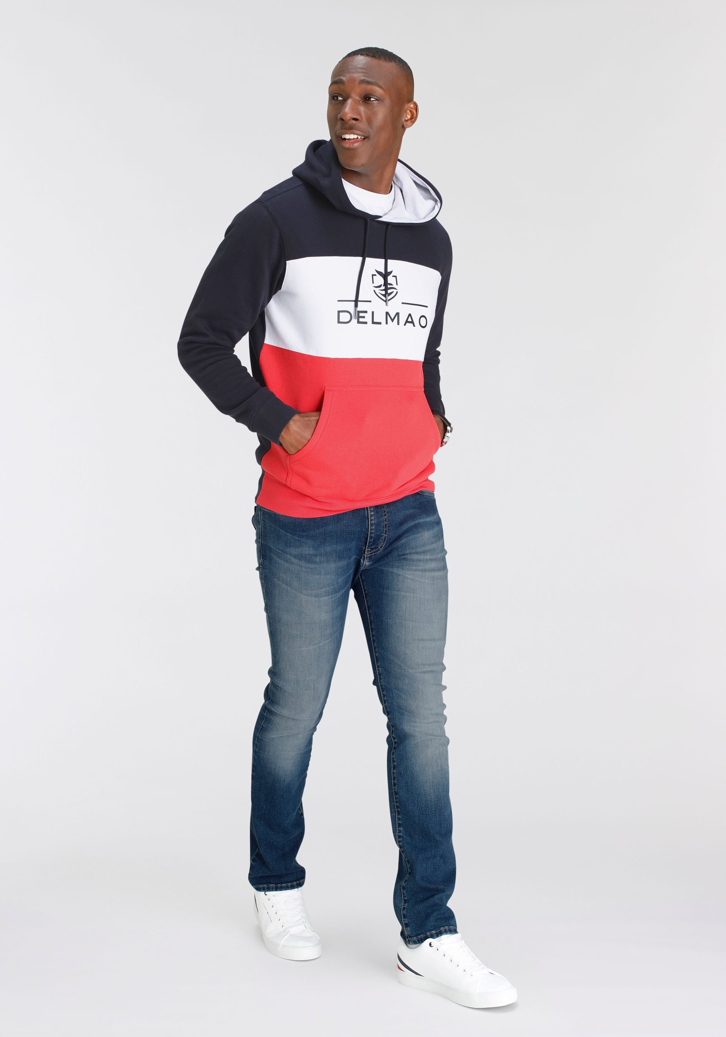 DELMAO Hoodie Langarm, losse pasvorm, colourblocking-look, met capuchon