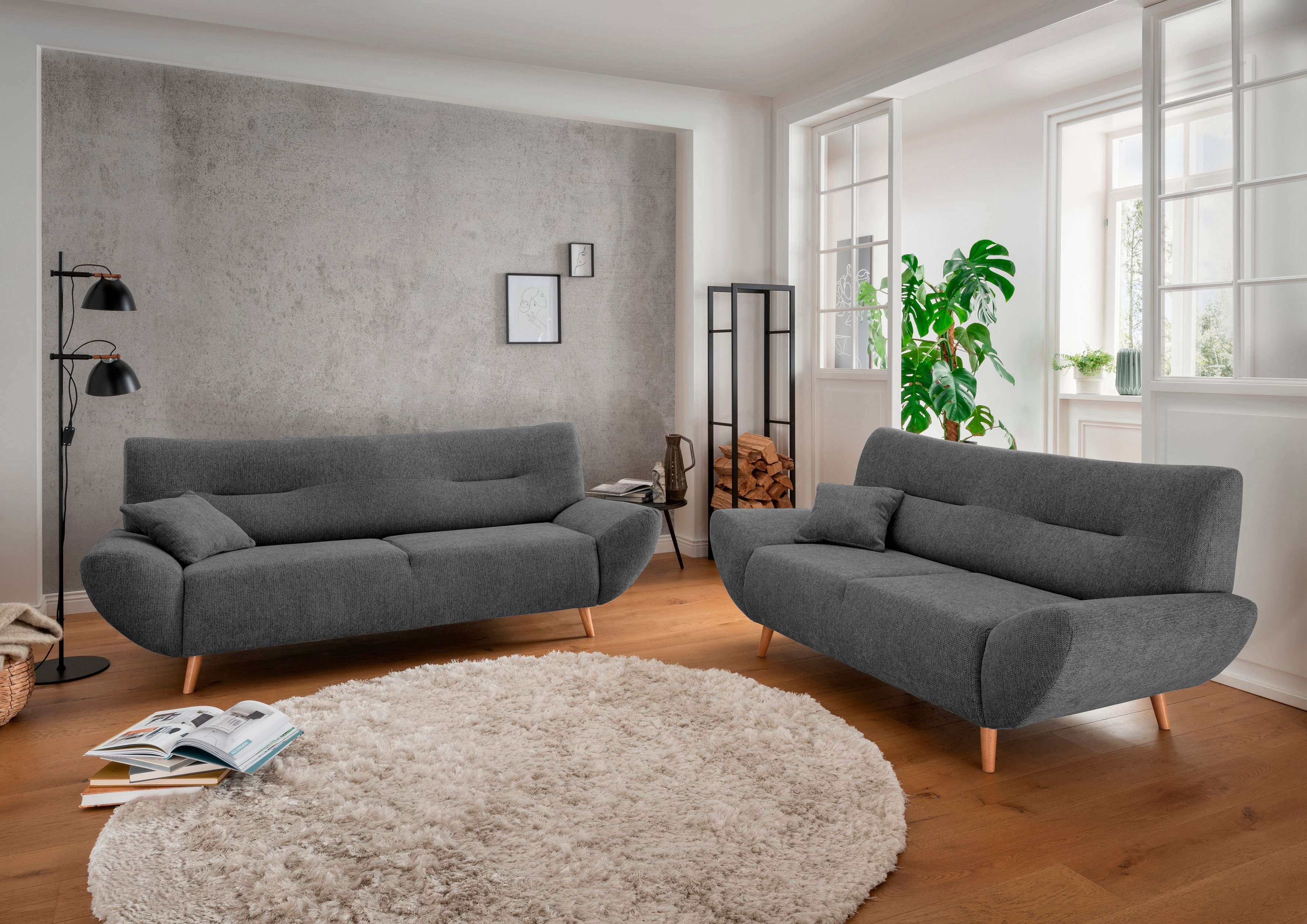 INOSIGN 3-zitsbank Drago, elegant en tijdloos, comfortabel, met houten voet