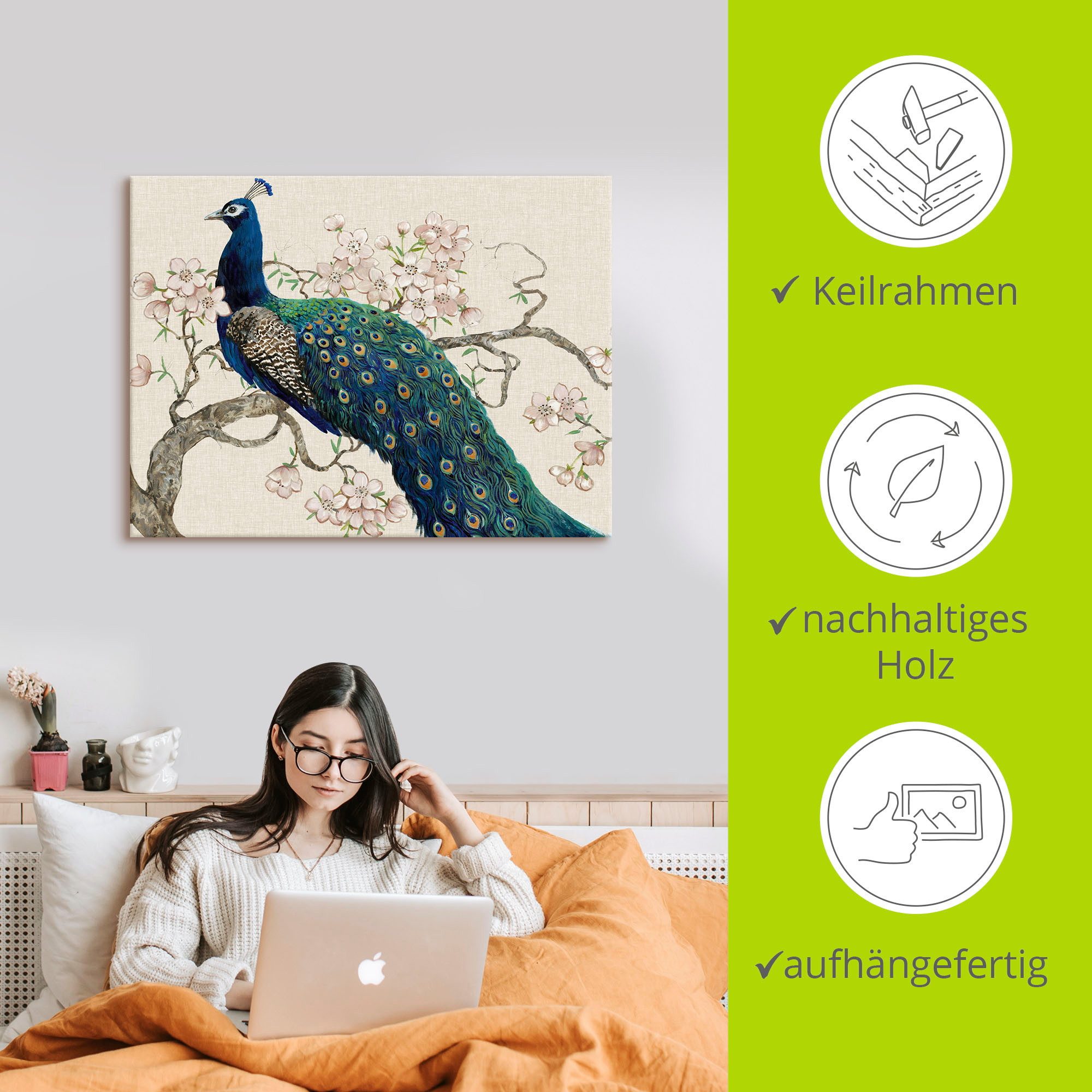 Artland Artprint Pauw & bloemen II als artprint van aluminium, artprint voor buiten, artprint op linnen, poster in verschillende maten. maten