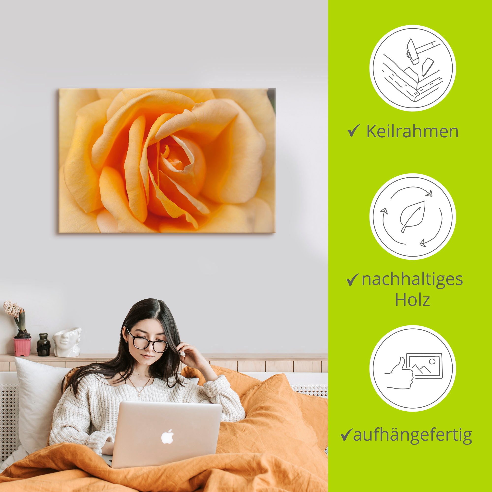 Artland Artprint Fijne roos in oranje als artprint op linnen, poster in verschillende formaten maten
