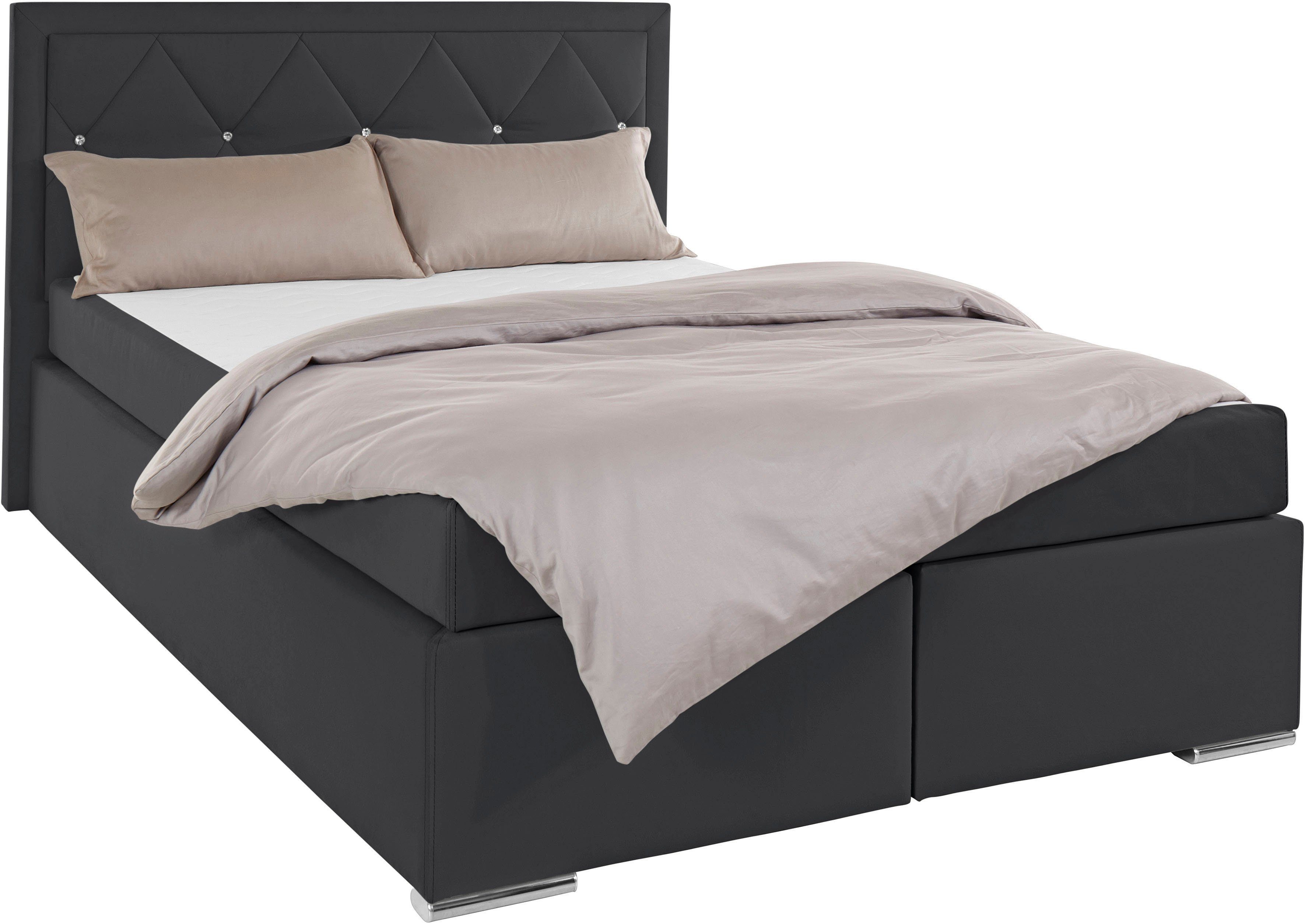 Leonique Boxspring Alfie, bestseller, optioneel met bedlade met strassteentjes in het hoofdbord, h2, h3 en h4 ter keuze
