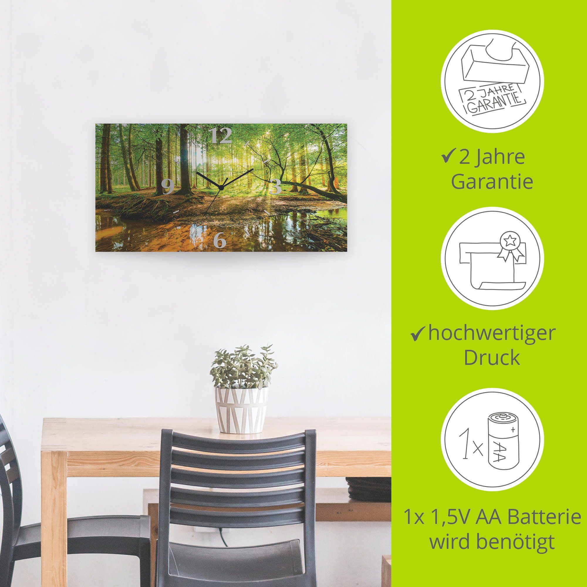 Artland Wandklok Bos met beek 3d-look geschulpt, met kwarts- of radiografisch uurwerk, verschillende maten