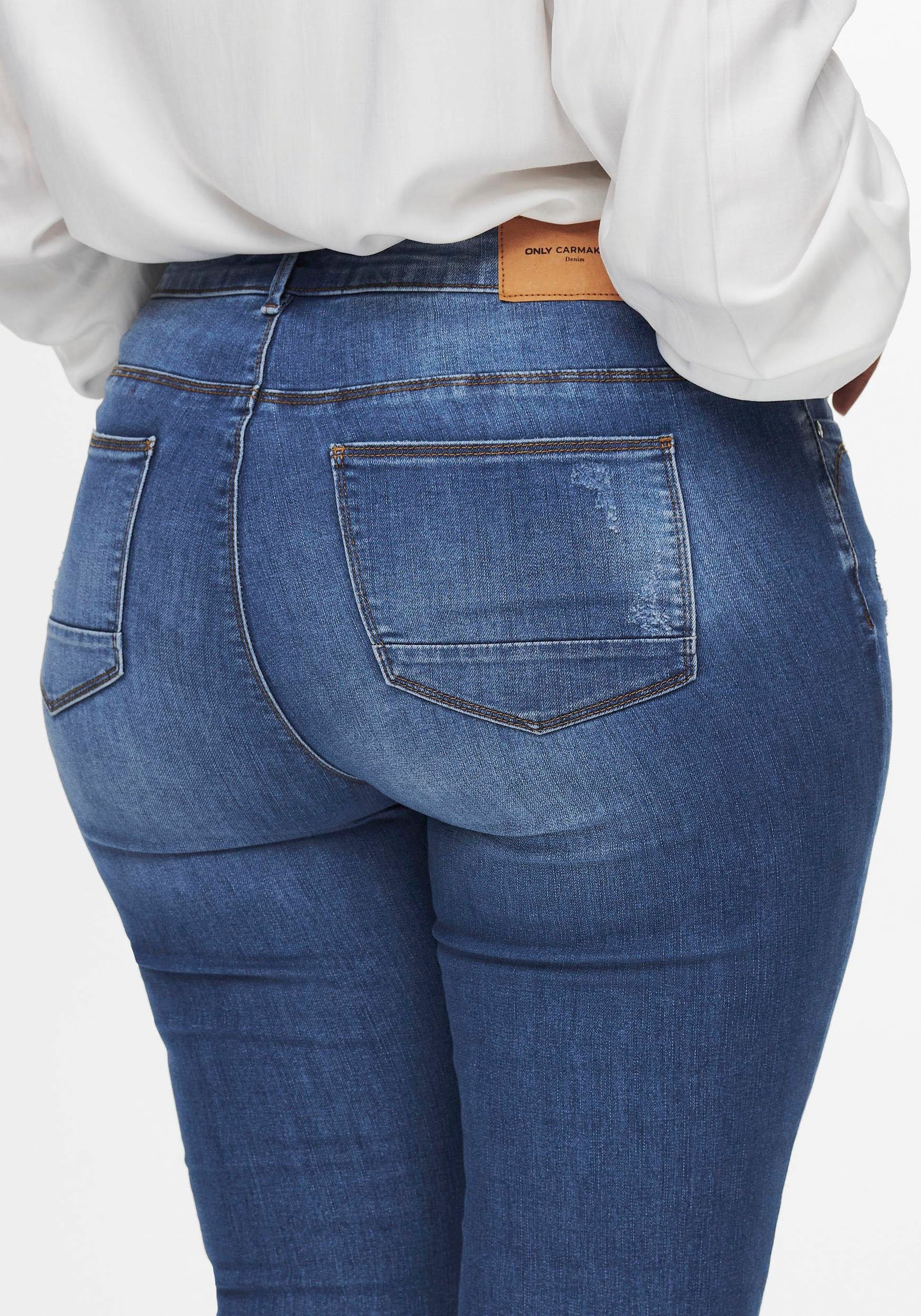 ONLY CARMAKOMA Skinny fit jeans CARKARLA REG SK ANKLE ZIP JNS met ritssluiting onder in de pijpen