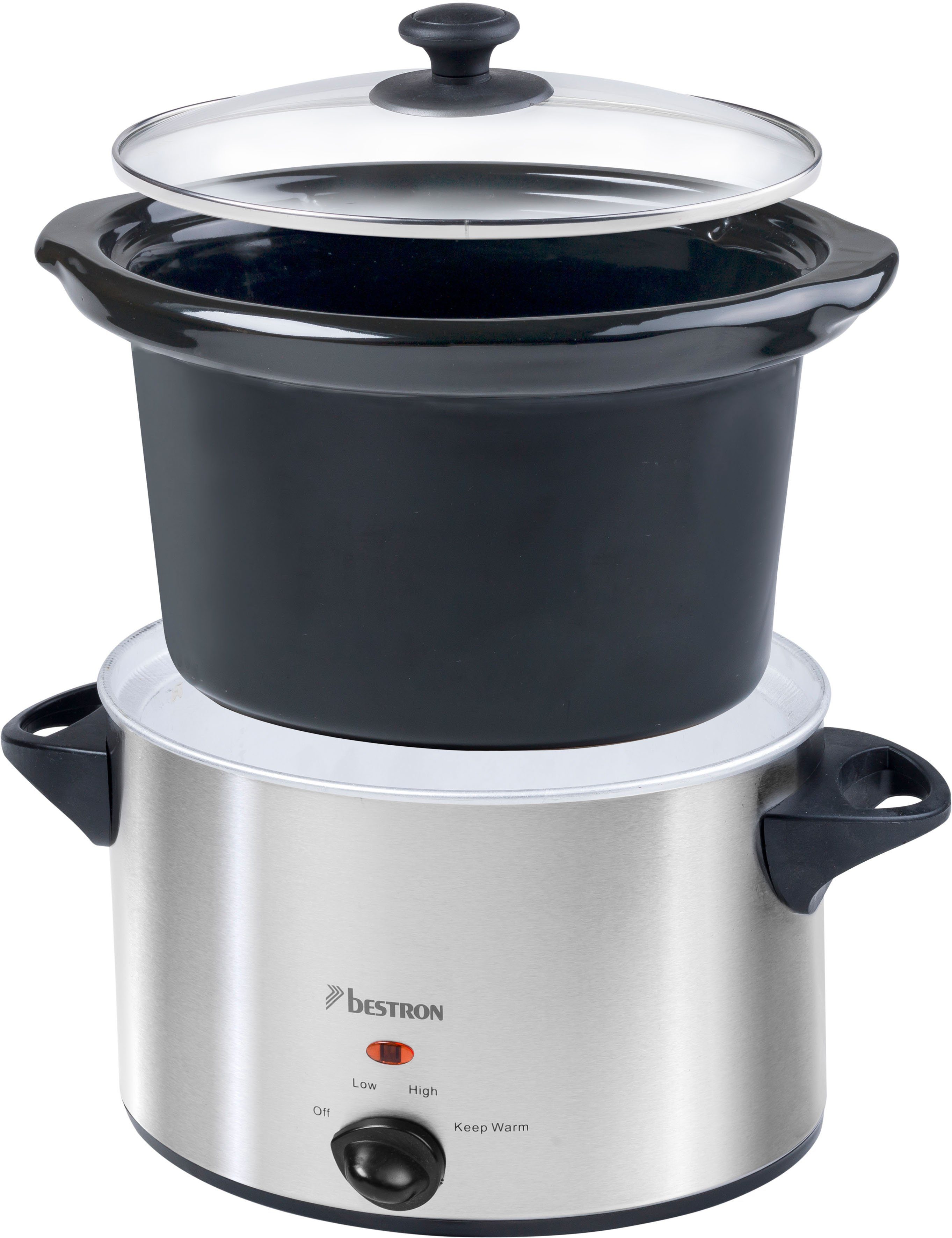 bestron Slowcooker ASC350 met keramische pan en glazen deksel, 3,5 liter, edelstaal