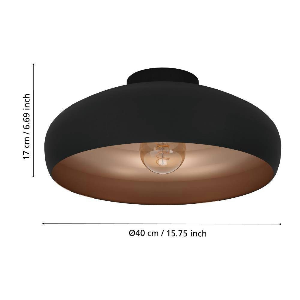 EGLO Plafondlamp MOGANO plafondlamp, zwart, koper, woonkamerlamp, industrieel, E27 Plafondlamp Industrial, vintage, van staal, keukenlamp, E27, Ø40 cm