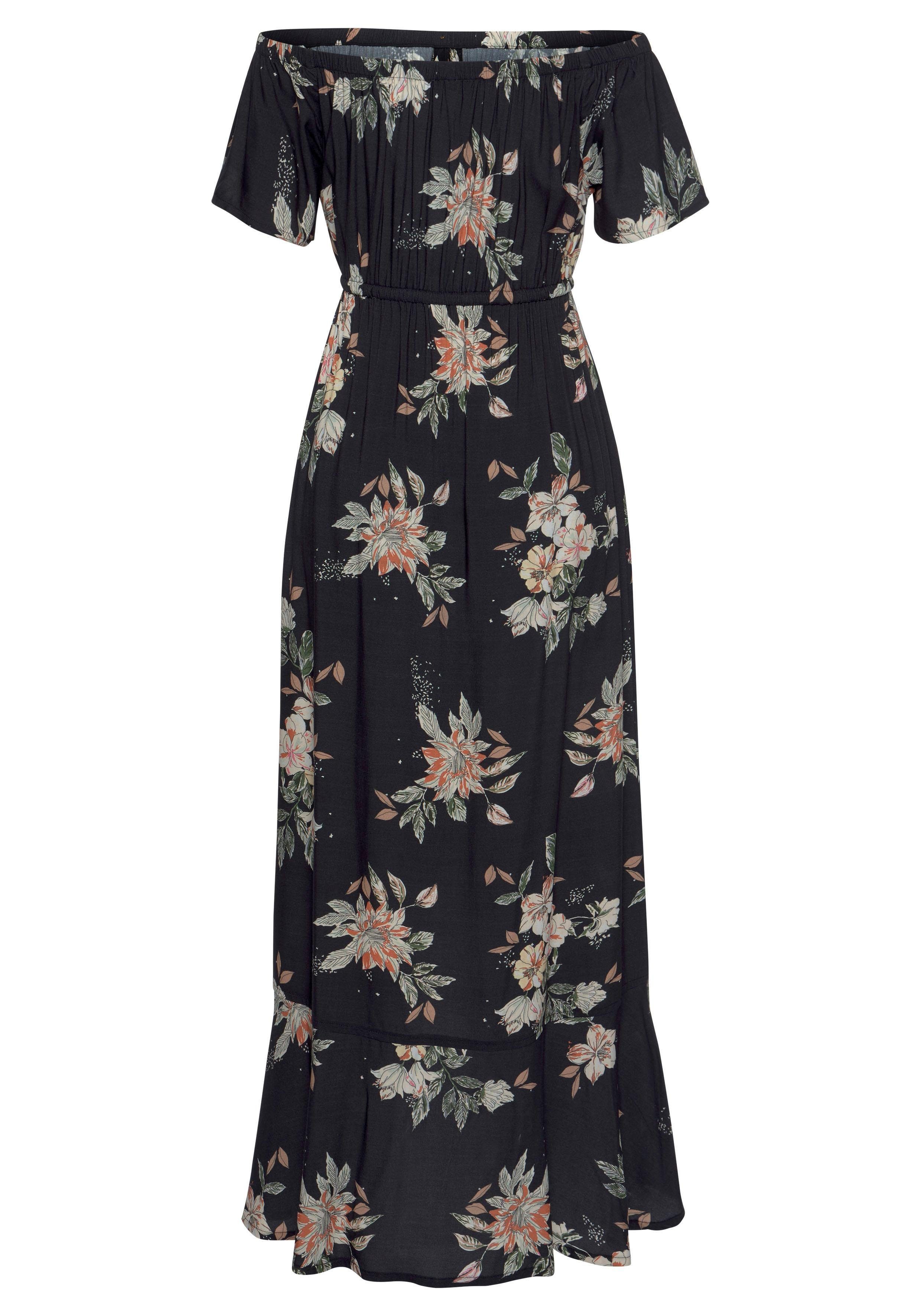 Lascana Maxi-jurk in trendy vokuhila-snit en carmen-halslijn, zomerjurk