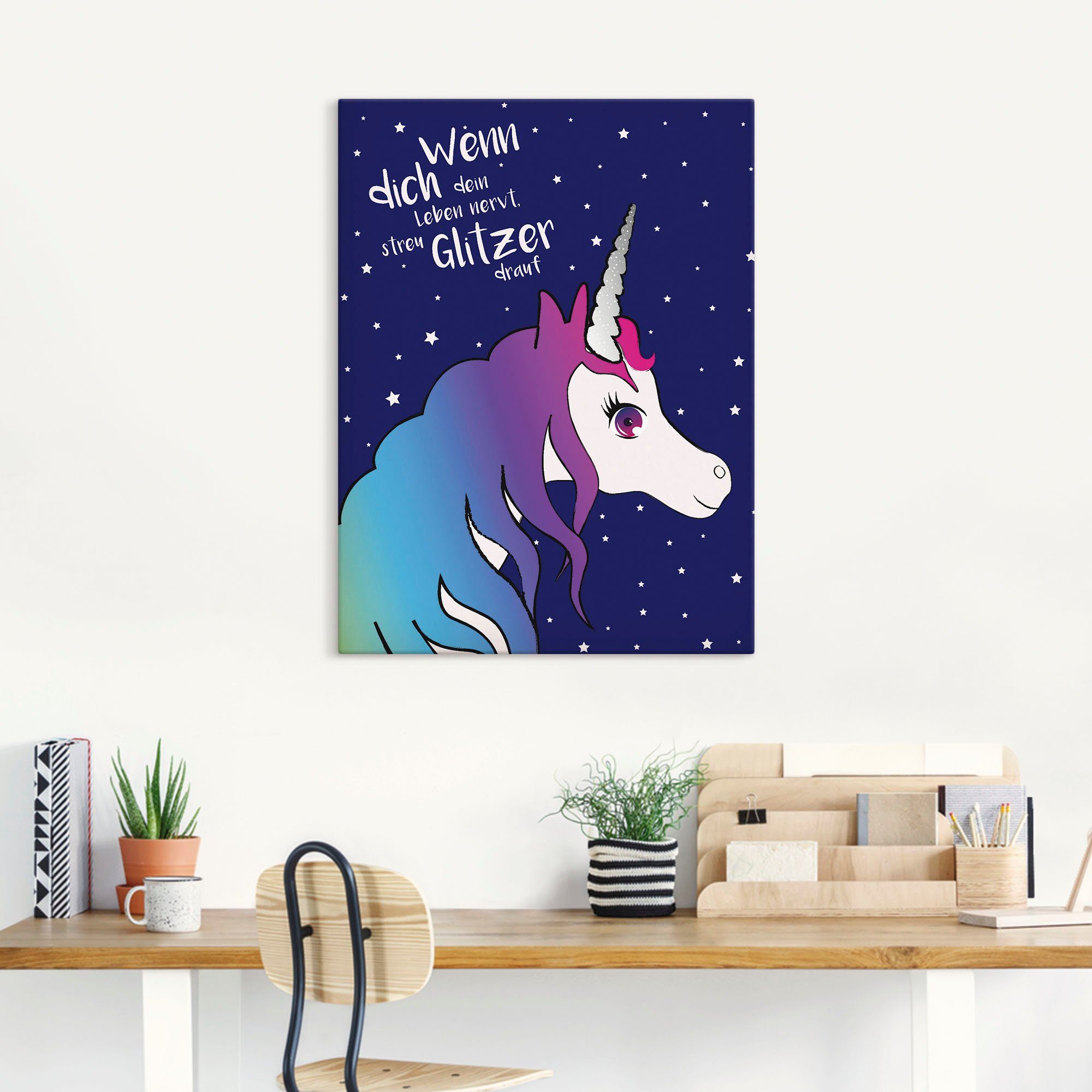 Artland Artprint Eenhoorn strooi glitter op je leven als artprint op linnen in verschillende maten