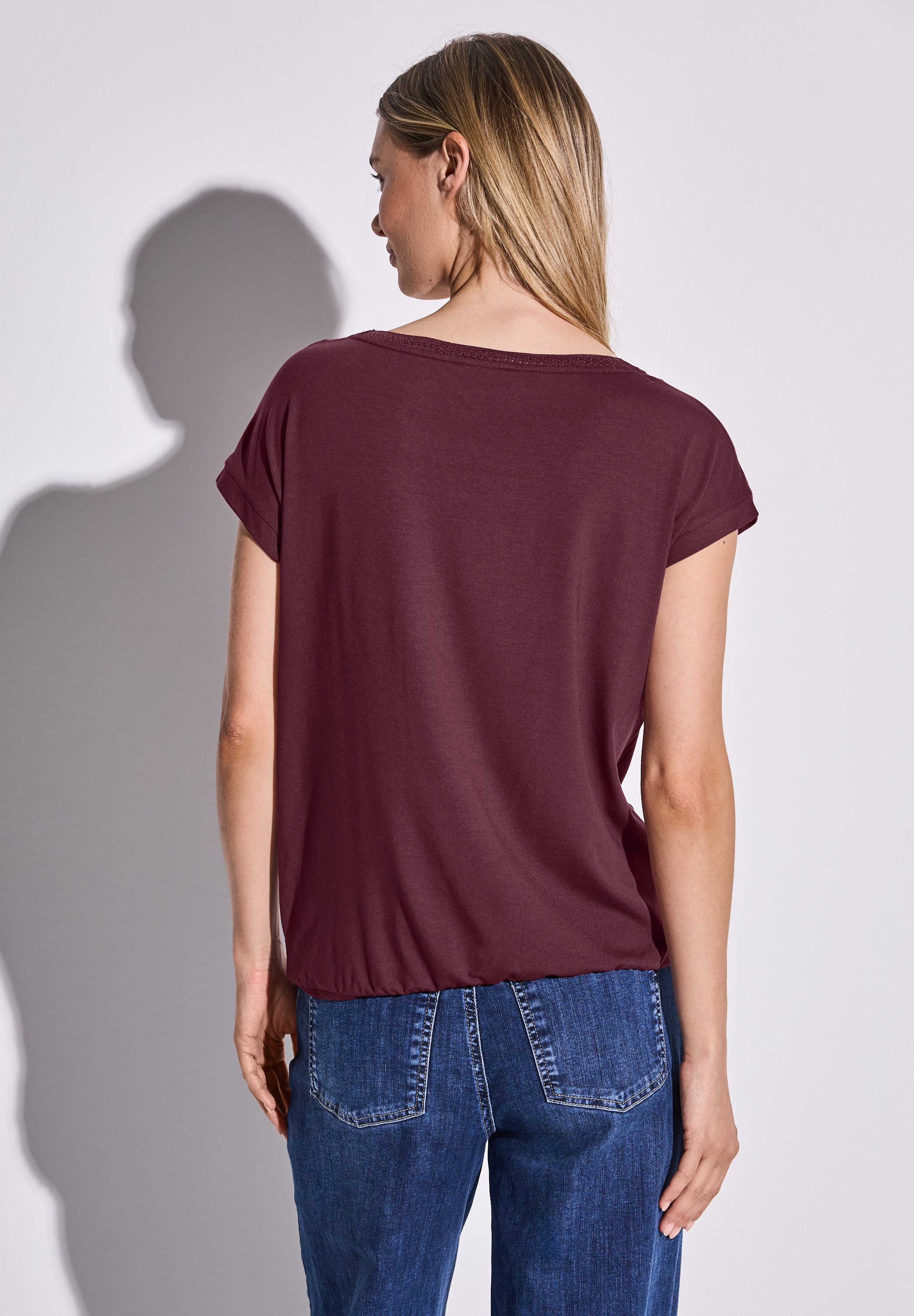 STREET ONE T-shirt met decoratietape en elastische zoom