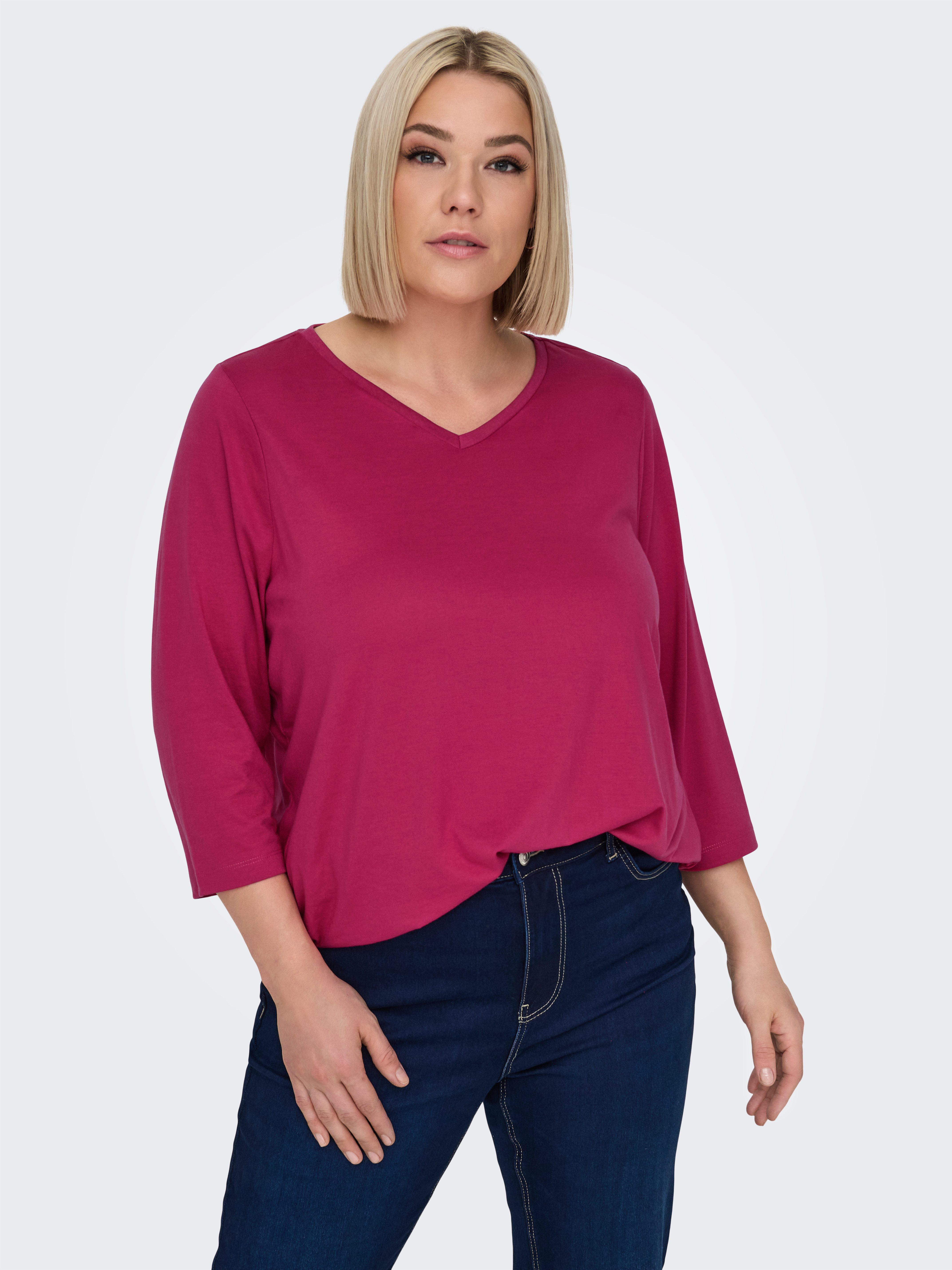 ONLY CARMAKOMA Shirt met 3 4 mouwen CARCARLINNE V-NECK 3 4 TOP JRS BF