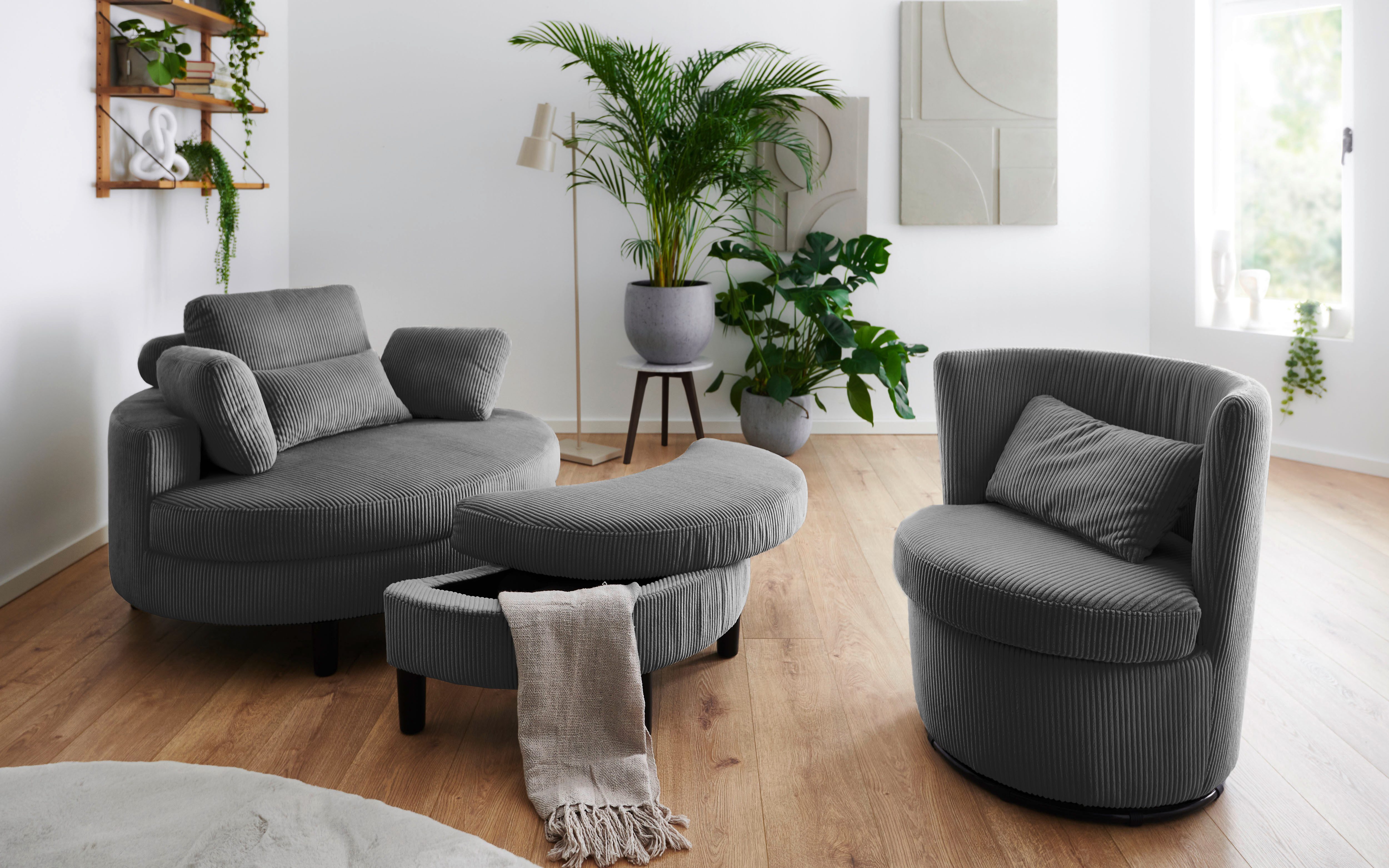 ATLANTIC home collection Draaibare fauteuil KENO 360-graden draaibare cord fauteuil, incl. een sierkussen in originele stof