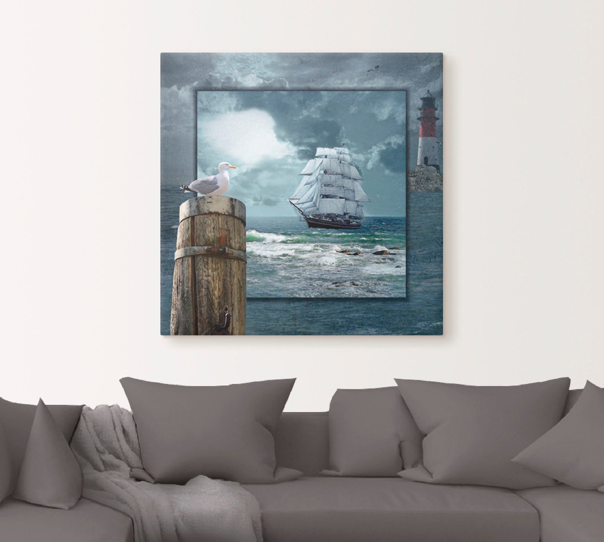 Artland Artprint Maritieme collage met zeilschip als artprint op linnen, poster, muursticker in verschillende maten