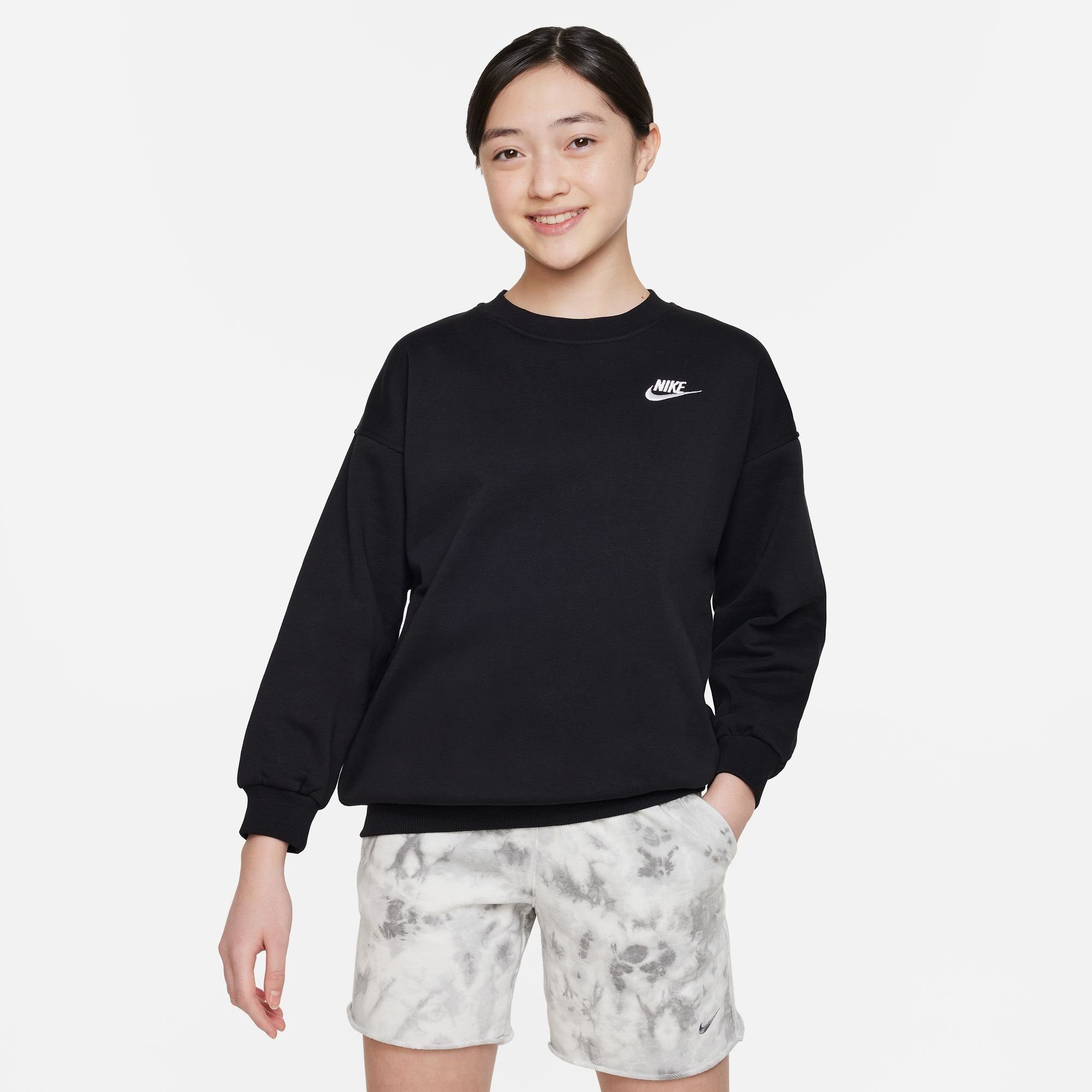 Nike Sportswear Sweatshirt CLUB FLEECE BIG KIDS' (GIRLS') OVERSIZED SWEATSHIRT meisjes sweatshirts maat XS (122) zwart