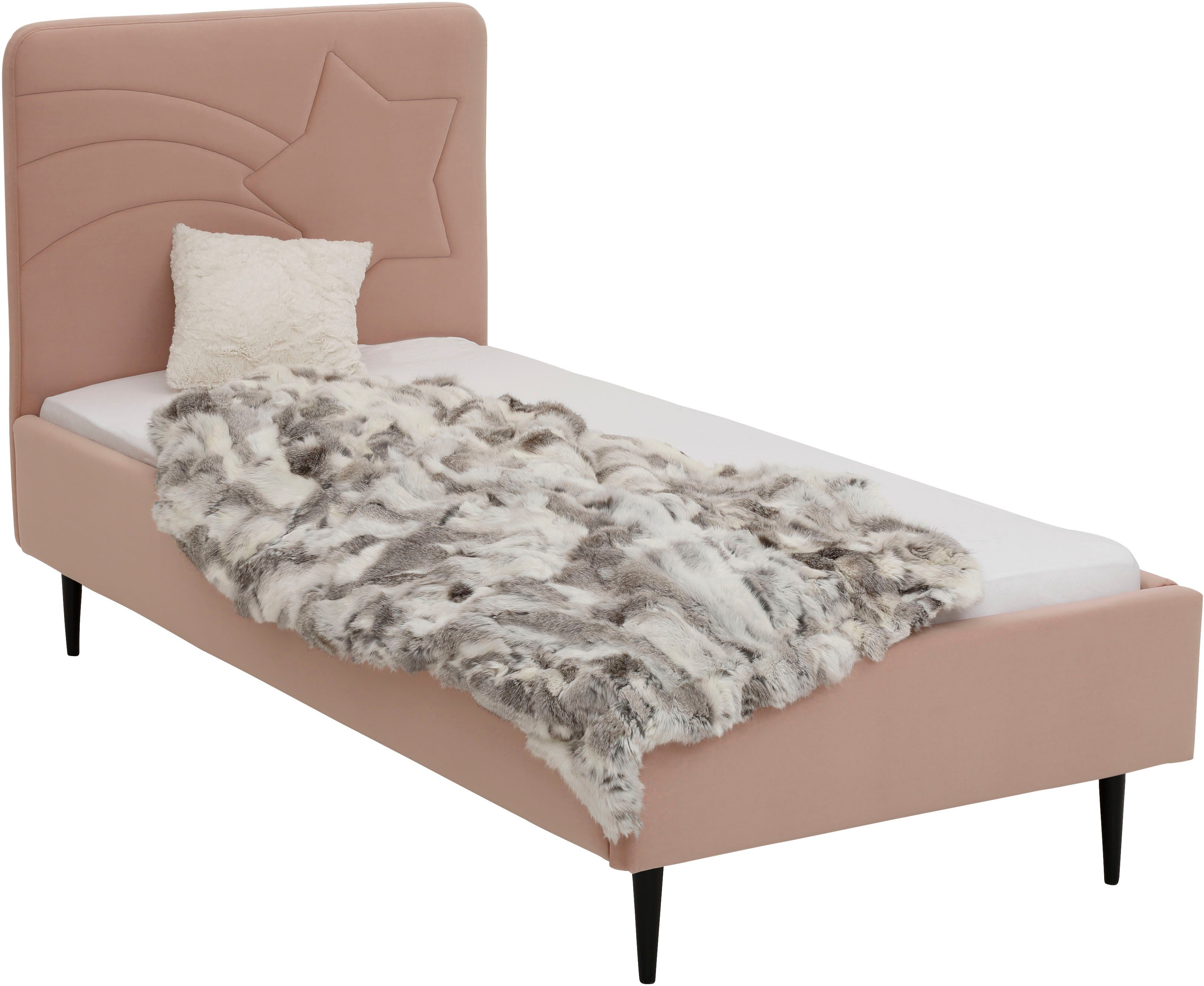 Lüttenhütt Gestoffeerd bed Jonte prettig bekleed hoofdbord met decoratief sterreliëf