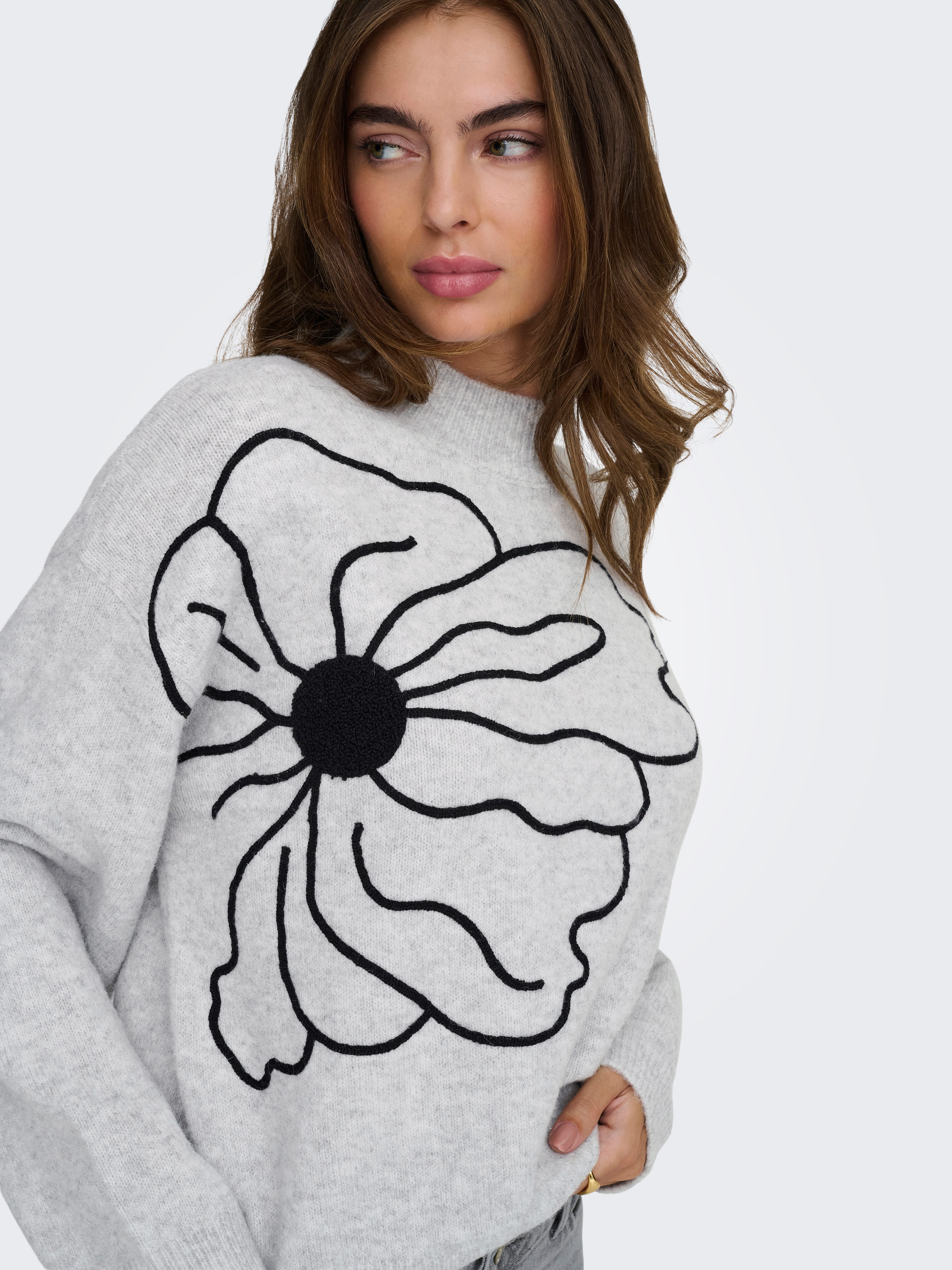 Only Gebreide trui ONLLOI LS HIGH NECK FLOWER PULL EX KNT