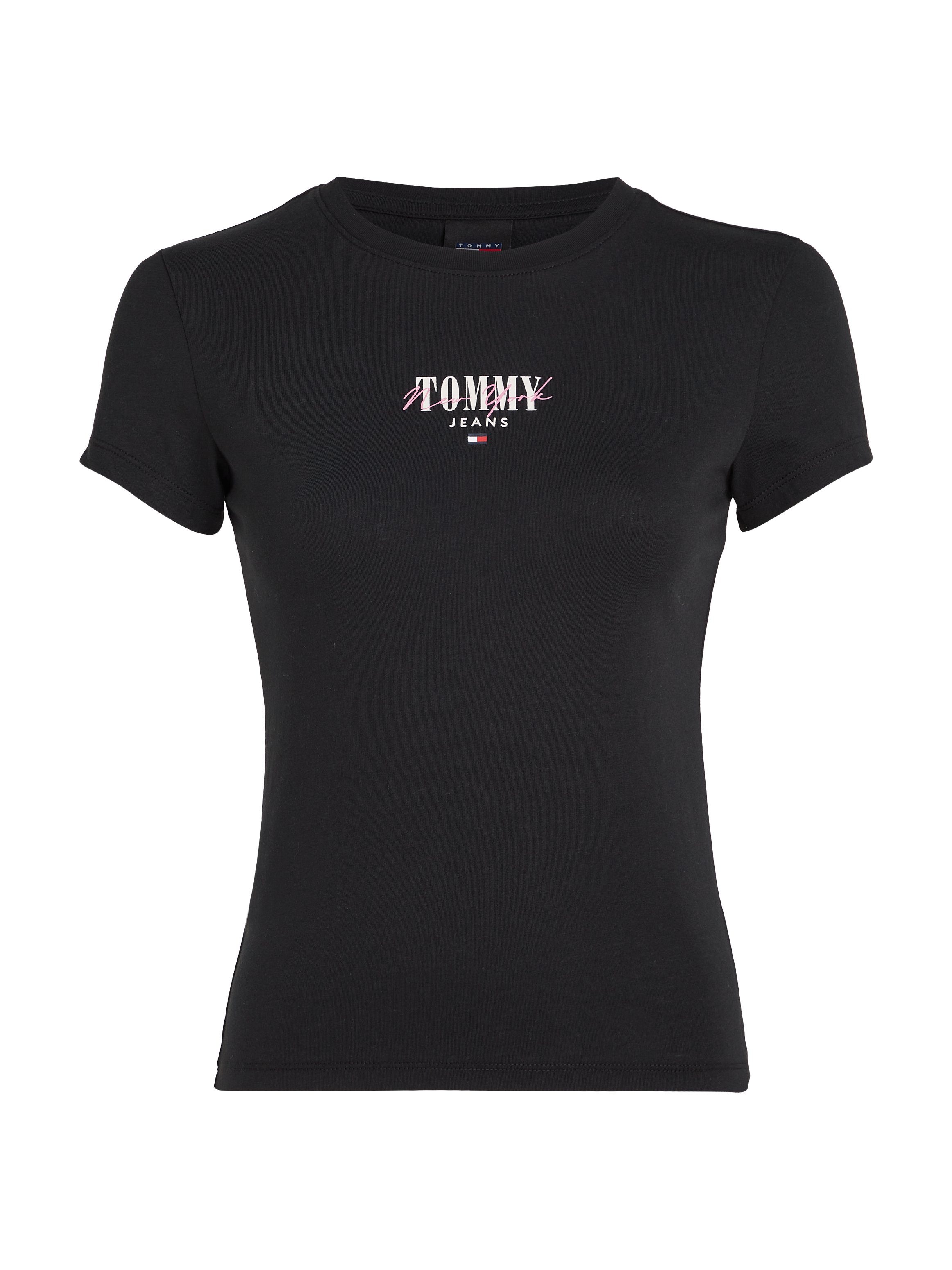 TOMMY JEANS Shirt met ronde hals Rib Slim Essential Logo Geribd shirt, fijne geribde jersey stof, elastisch met Tommy Jeans logo