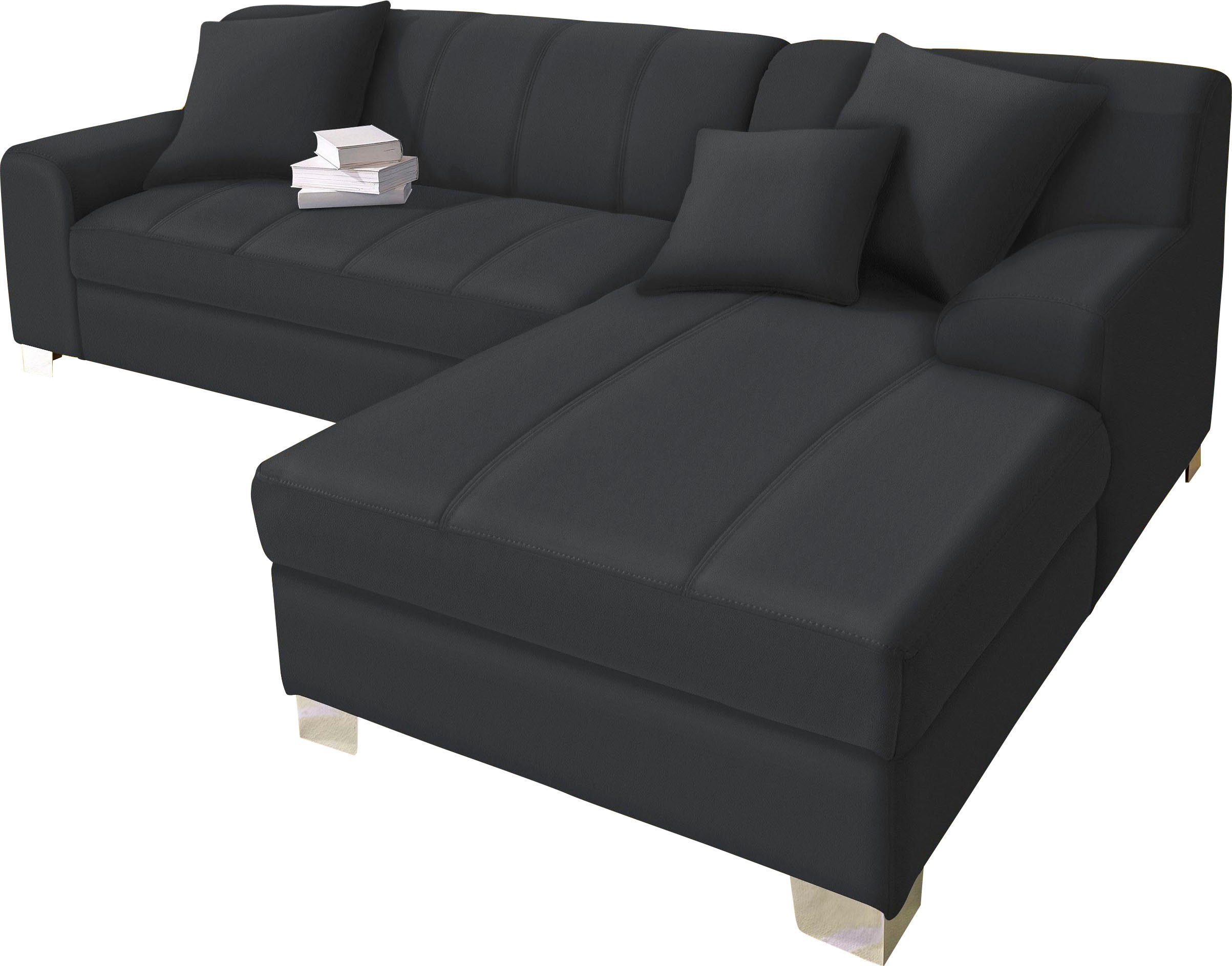 DOMO collection Hoekbank Turah incl. sierkussens, modern doorgestikt, ook in leer naar keuze met slaapfunctie, bedbank, bxdxh: 239x152x75 cm, l-model