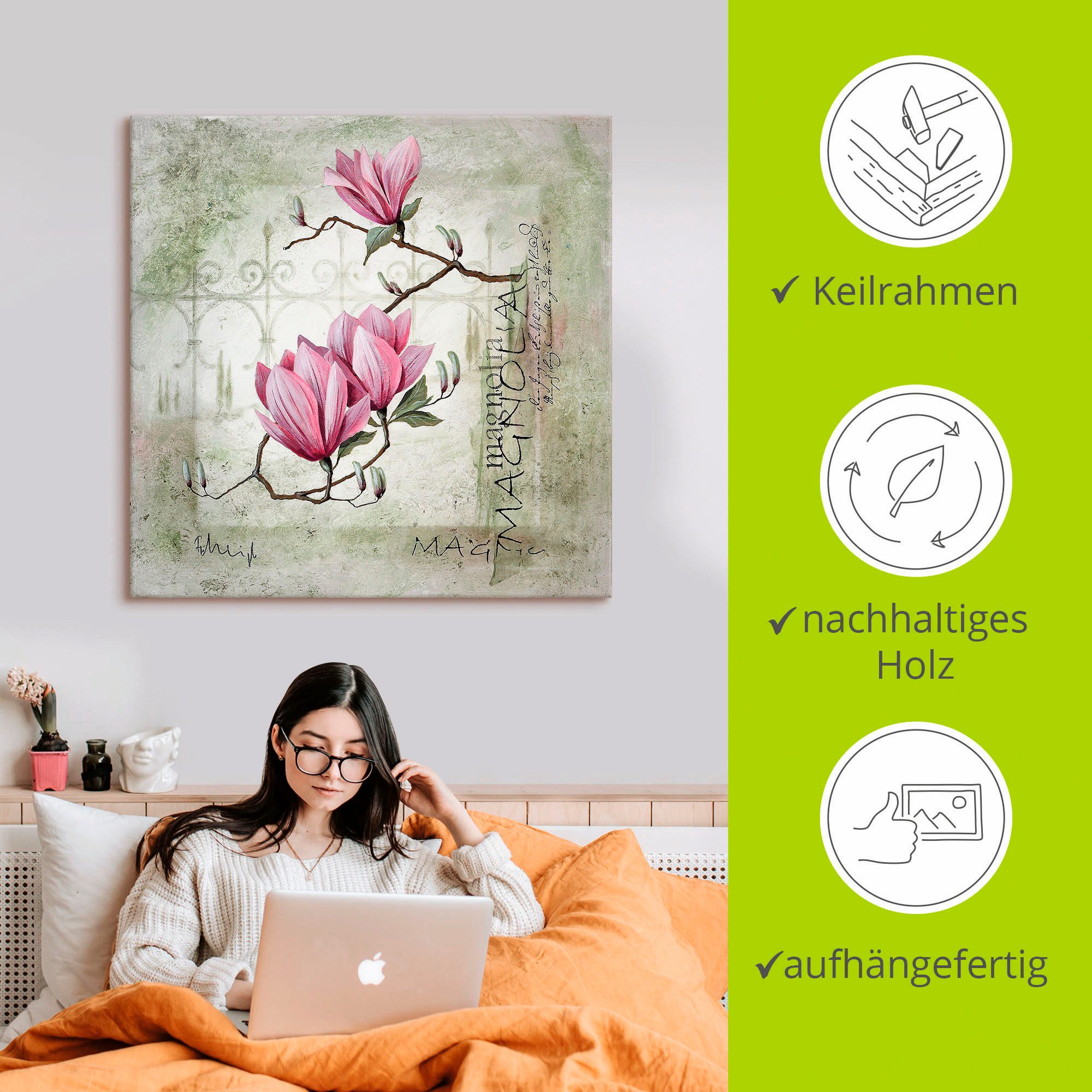 Artland Artprint Pinkkleurige magnolia als artprint op linnen, poster, muursticker in verschillende maten
