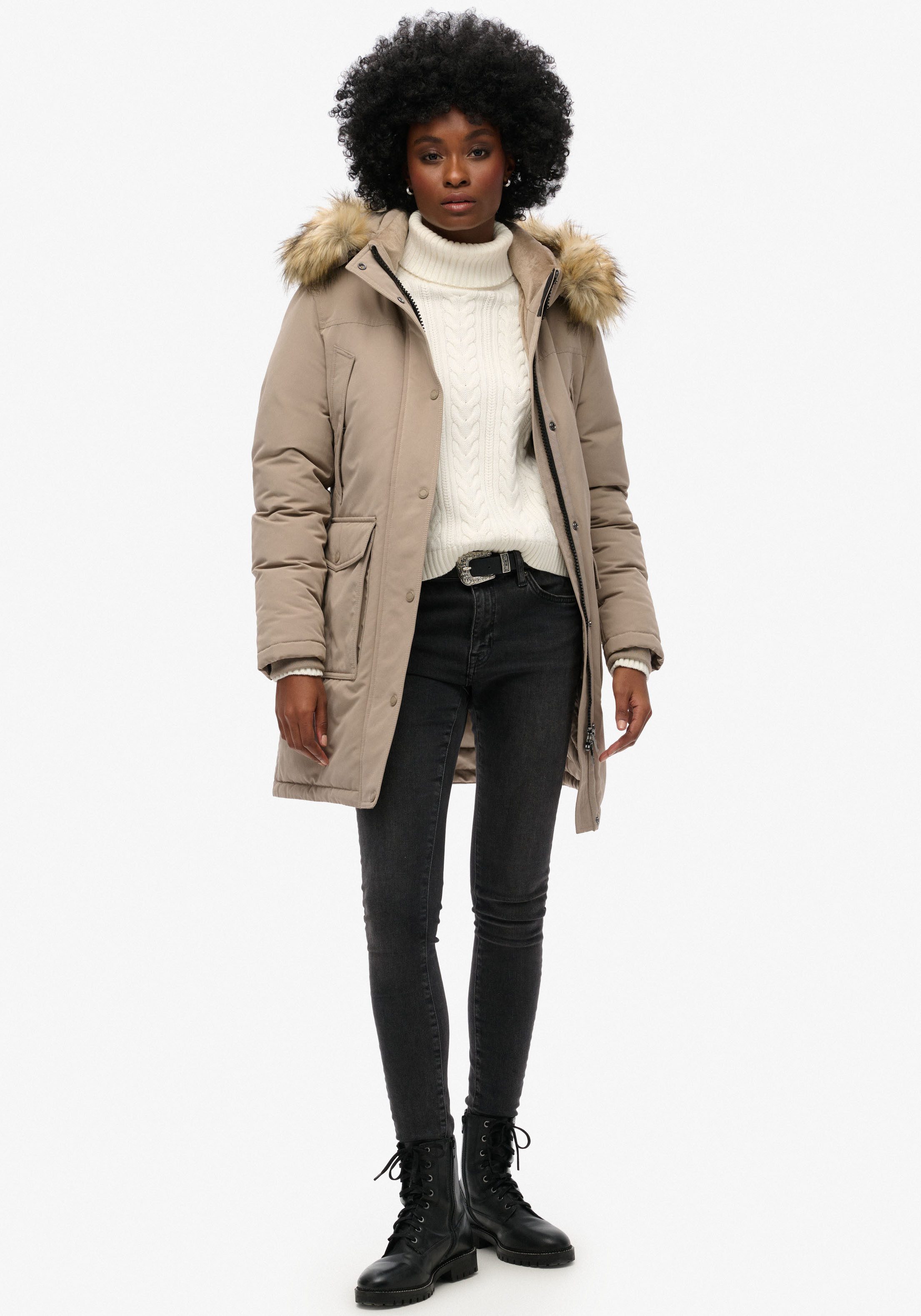 Superdry Gewatteerde jas EVEREST FAUX FUR PARKA JACKET