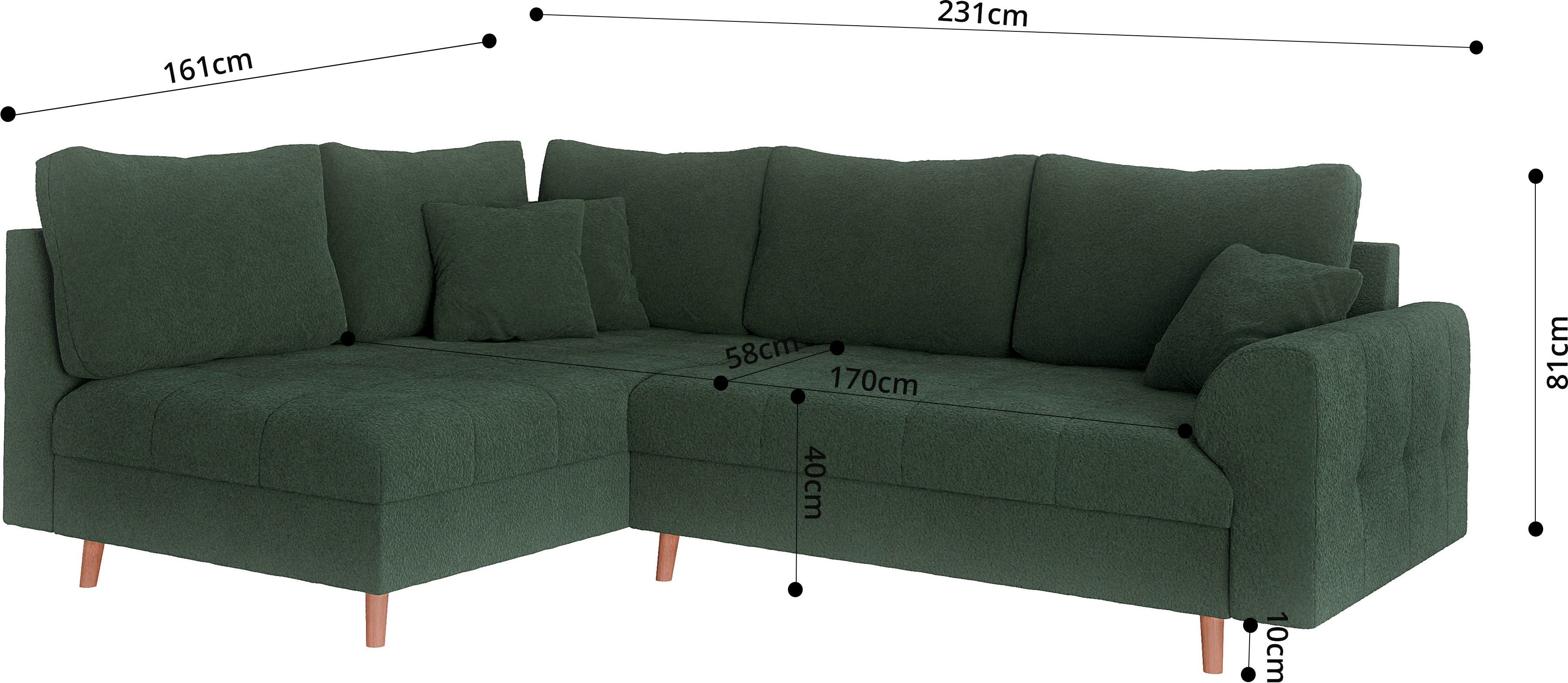 Home affaire Hoekbank CHARRE L-vorm met ottomane, afmetingen B/D/H: 231/161/81 cm fijne stiksels, losse rug- en sierkussens, ook in cord en bouclé
