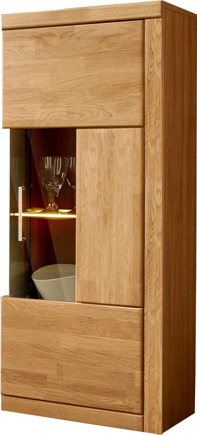 Home affaire Vitrinekast Ribe, 125cm hoog, 4 vakken, 1 glazen plank variabel inzetbaar Massief hout, houtmateriaal, donker gehard glas, metalen