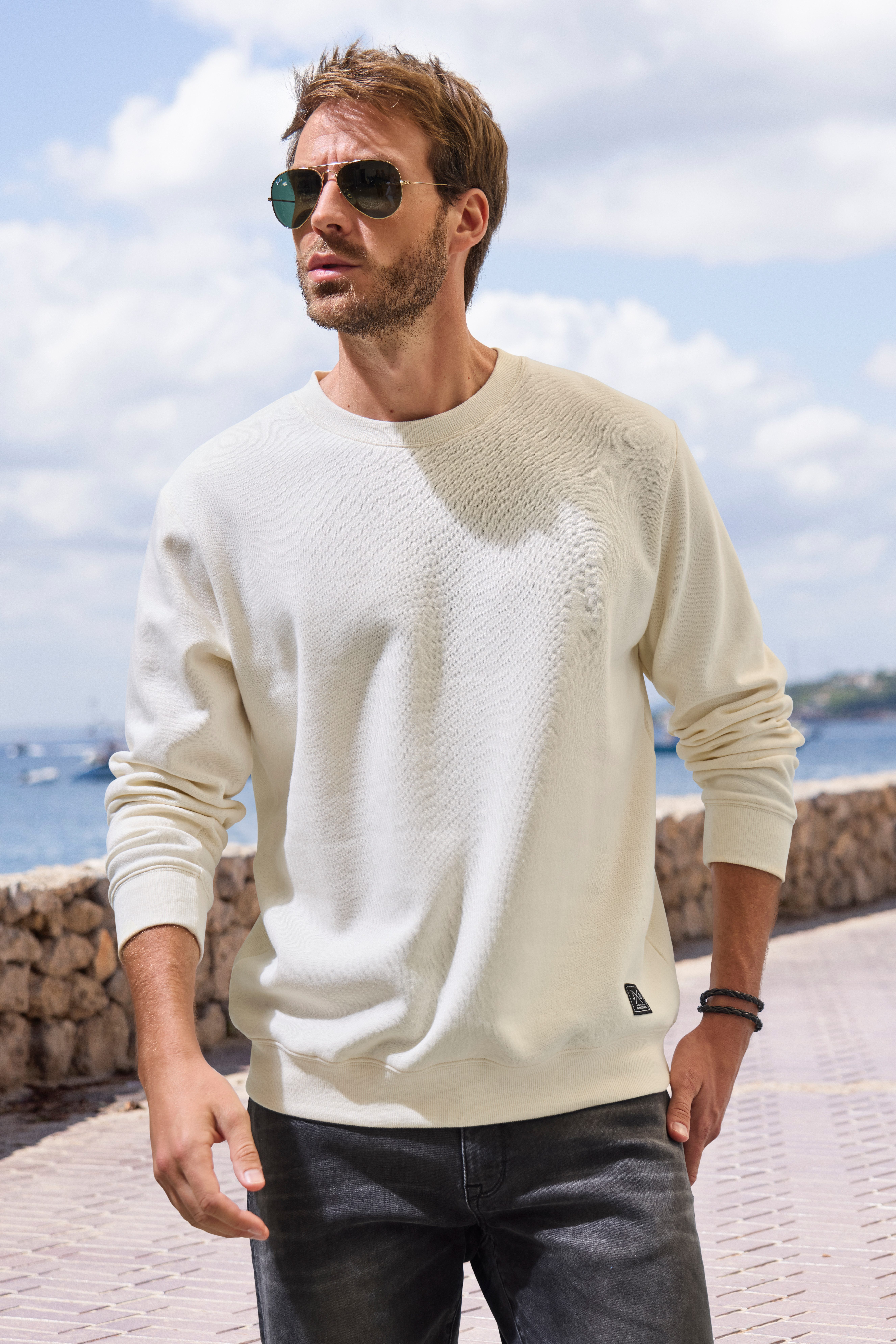 John Devin Sweatshirt Langarm, trui met ronde hals, katoenmix