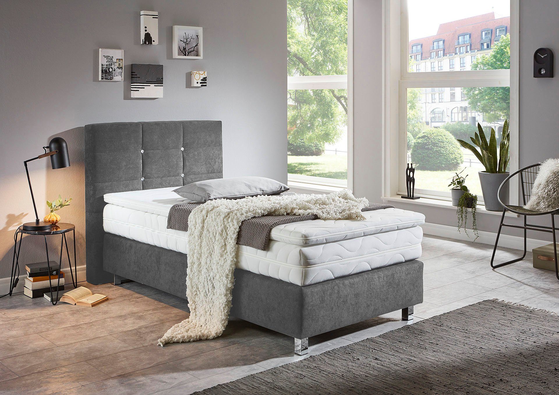 Westfalia Polsterbetten Boxspring met knopen in kristal-look, naar keuze met topmatras