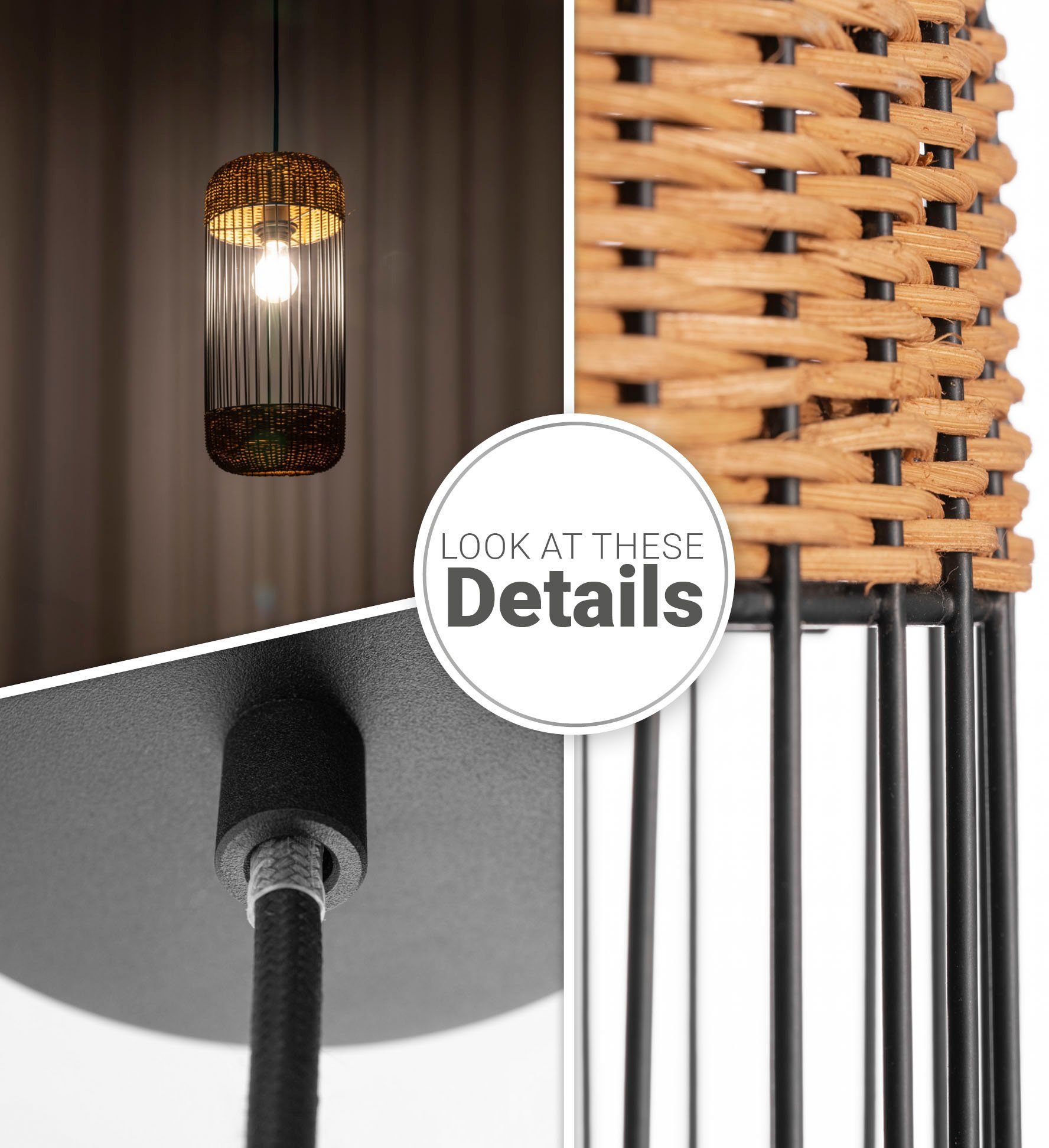 Paco Home Hanglamp PUSTA Rattan eetkamer lamp pendellamp Boho cilinder rustiek E27