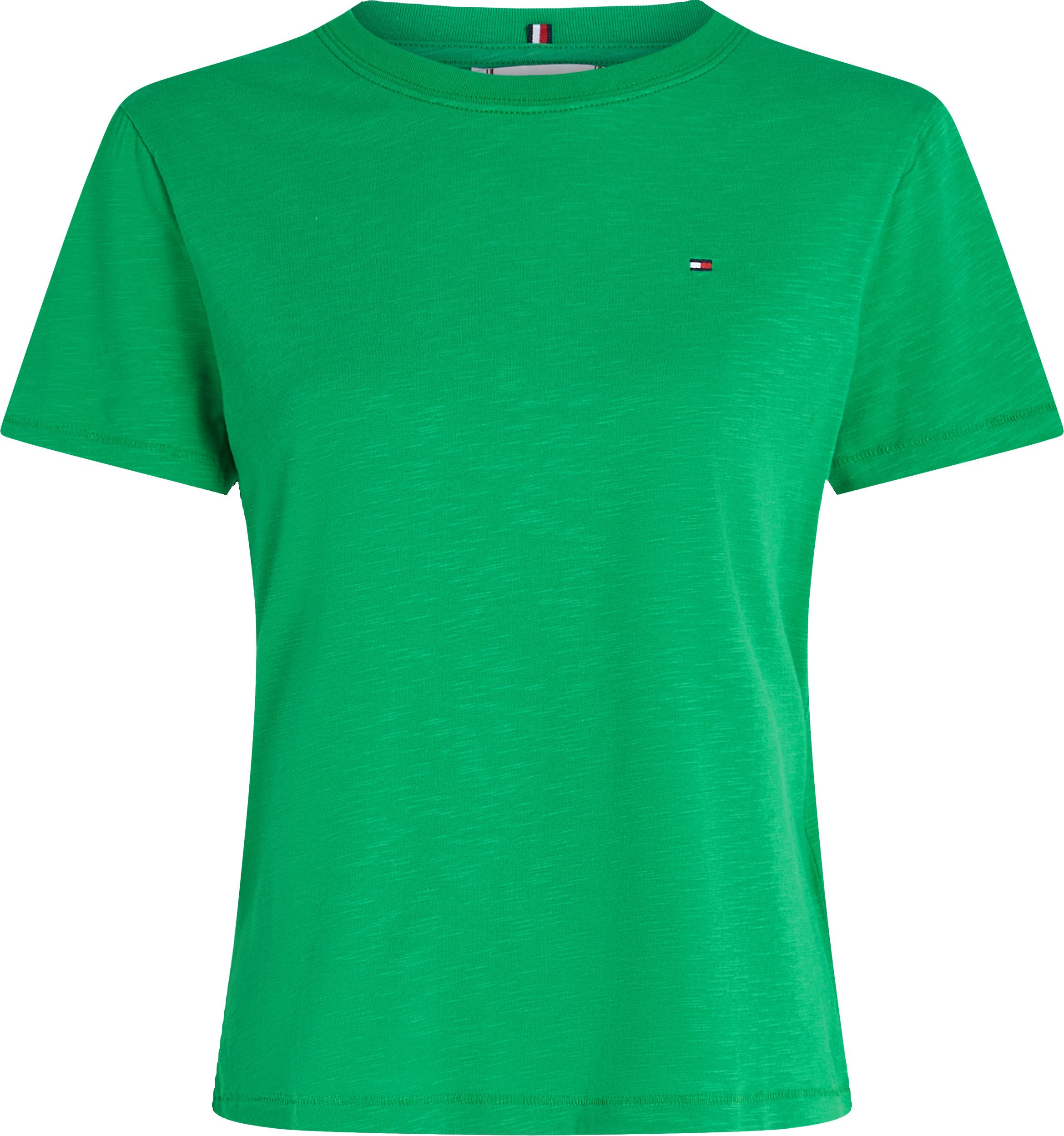 Tommy Hilfiger Shirt met ronde hals SLUB REG C-NK SS met vlamgaren structuur, met logoborduurwerk