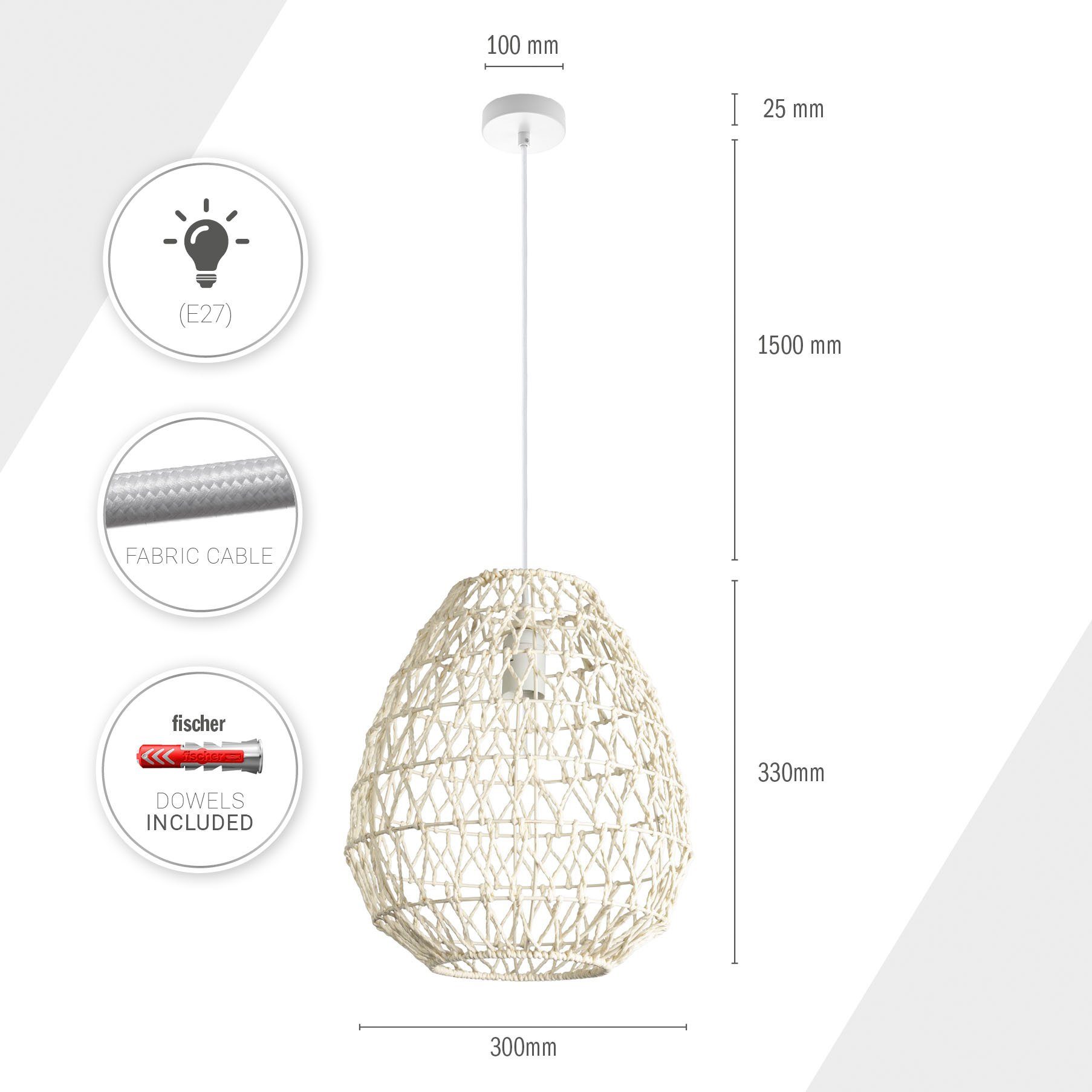 Paco Home Hanglamp KAGEEG Rattan look Boho eetkamerlamp E27 Skandi
