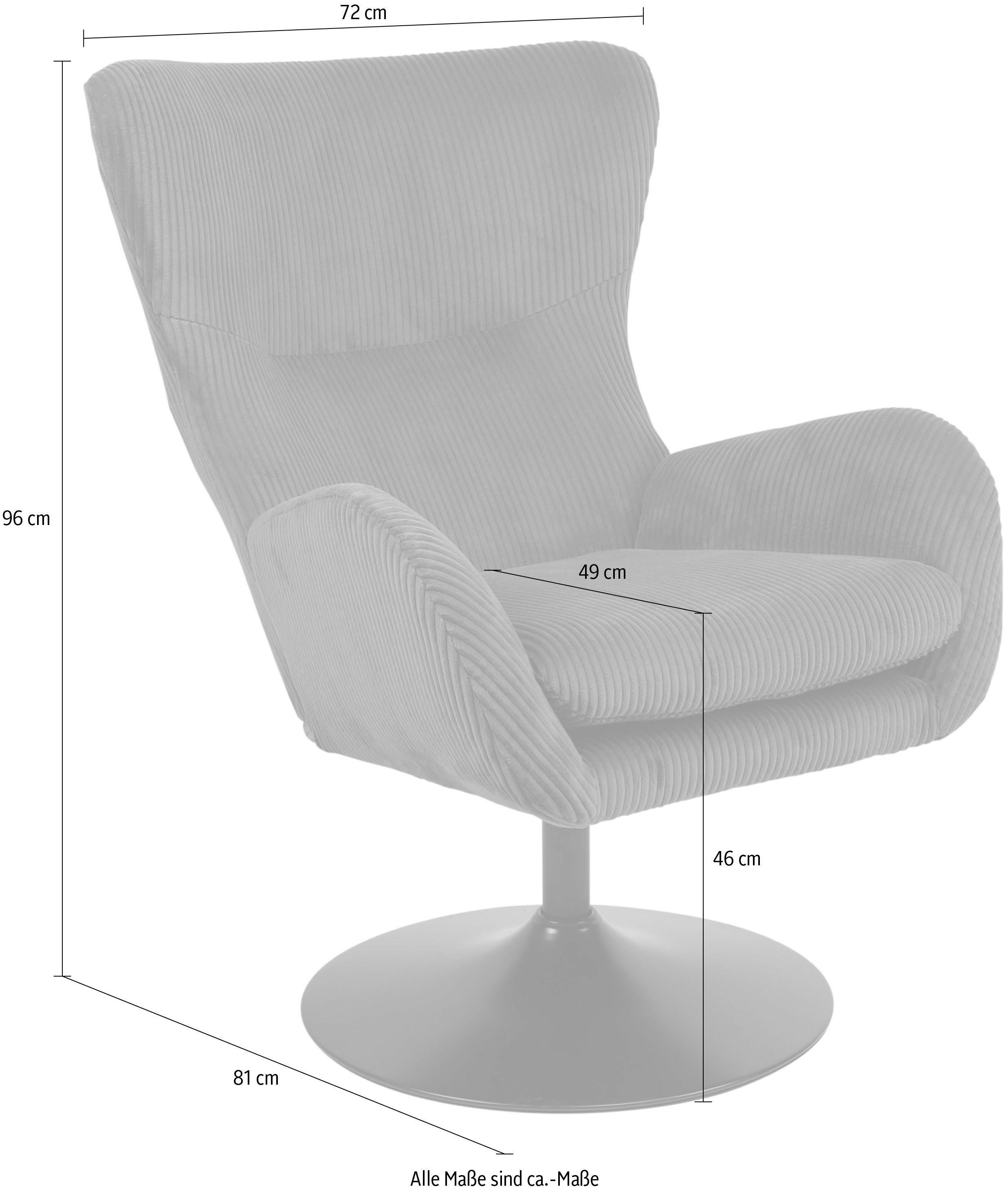 HELA Loungestoel Samos Fauteuil, draaibaar, trompetvoet, microvezel breedcord, armleuningen (1 stuk)