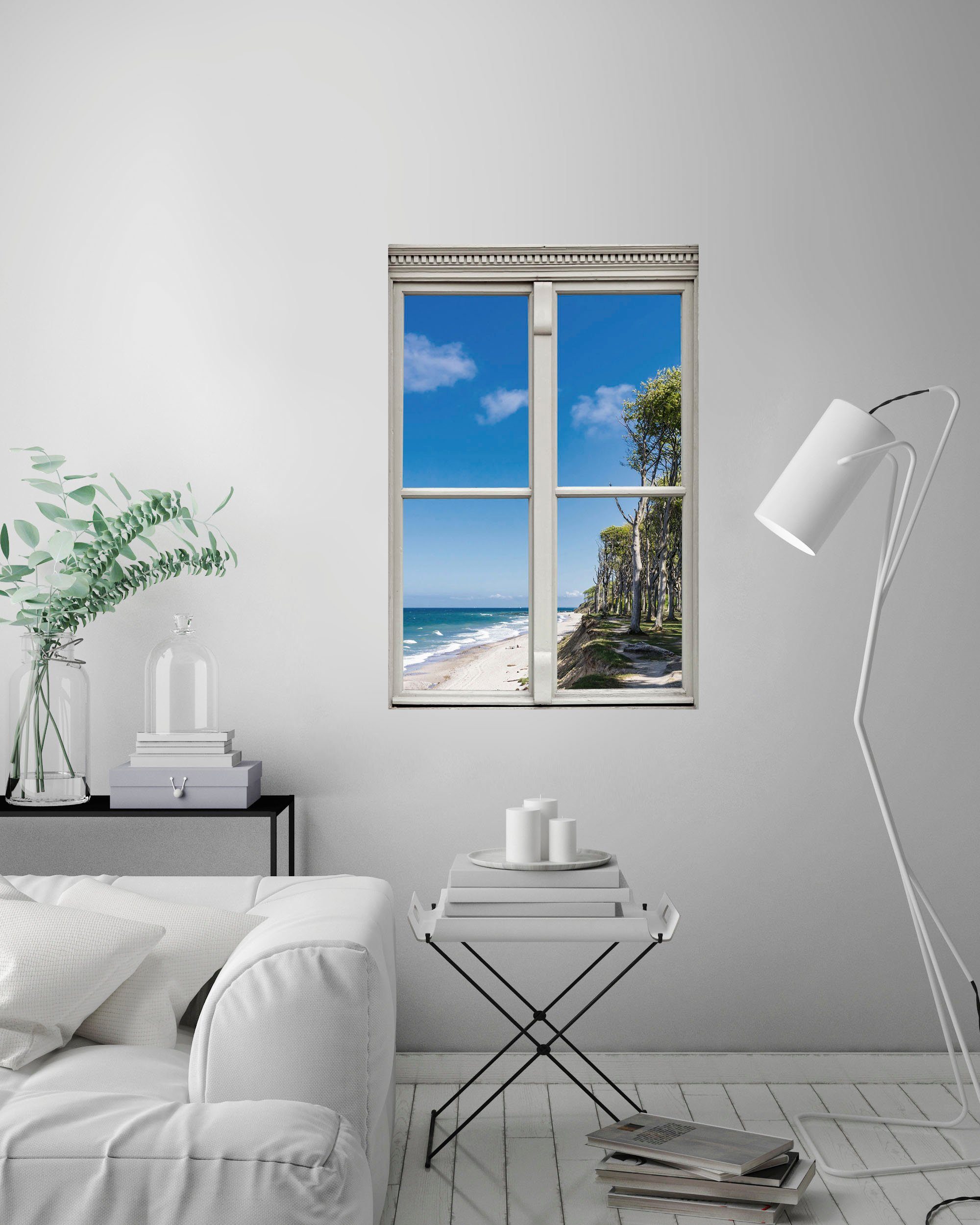 queence Wandfolie Strand Muursticker, muurdecoratie, zelfklevend, 3D, raam
