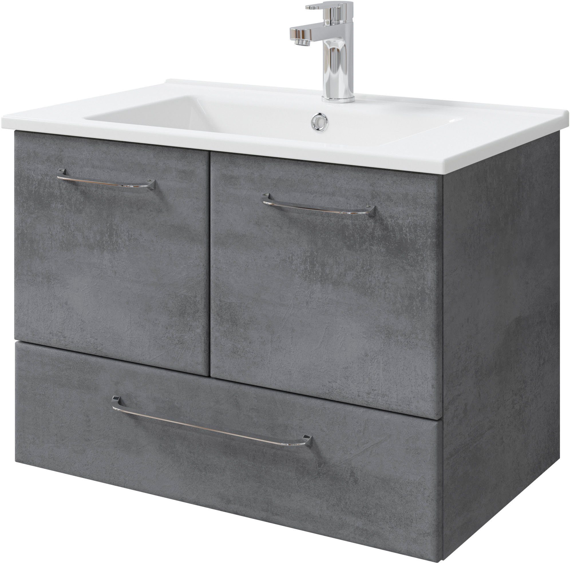 Saphir Badkamerserie Quickset 945 keramieken wastafelonderkast met onderkast, 75 cm breed Wastafelmeubel, 2 deuren, 1 lade, inclusief deurdemper,