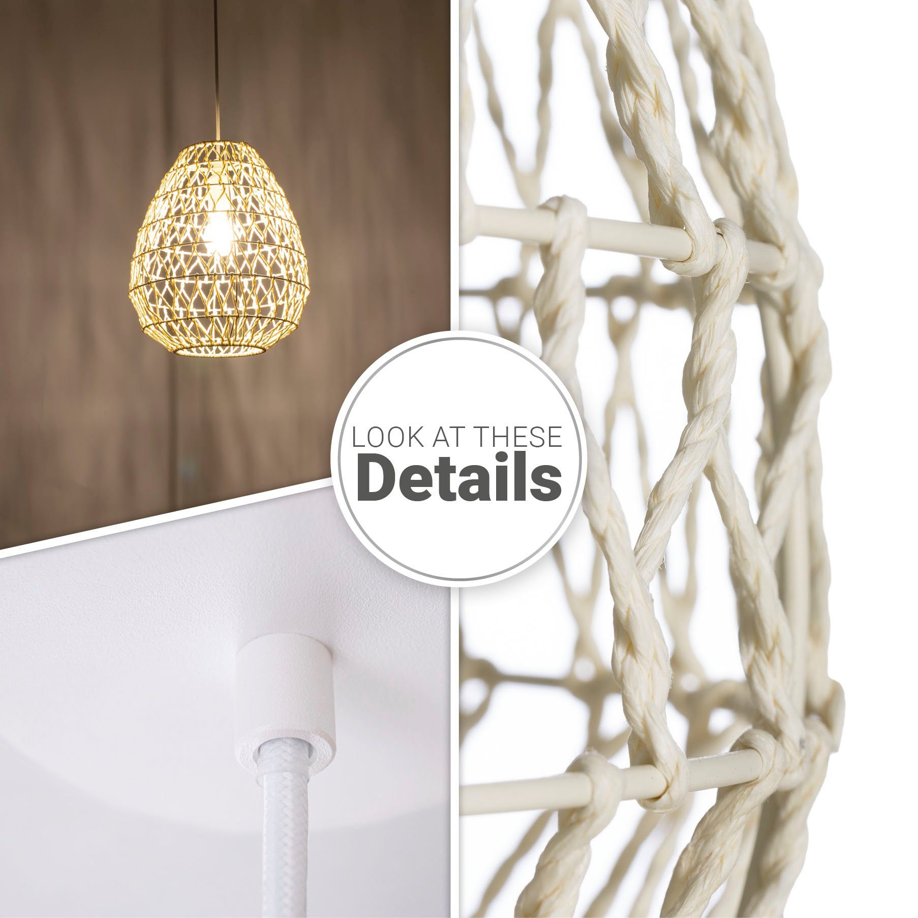 Paco Home Hanglamp KAGEEG Rattan look Boho eetkamerlamp E27 Skandi
