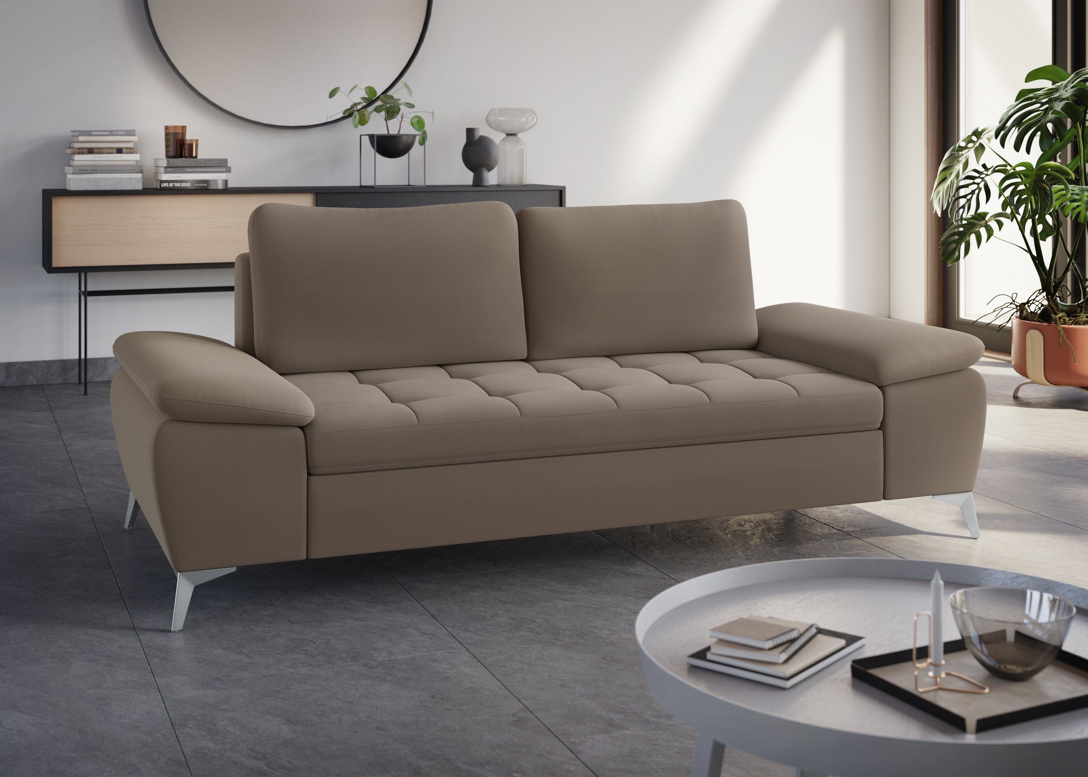sit&more 2,5-zitsbank Latigo met hoogwaardige metalen voetjes bruin, 2-zitsbanken