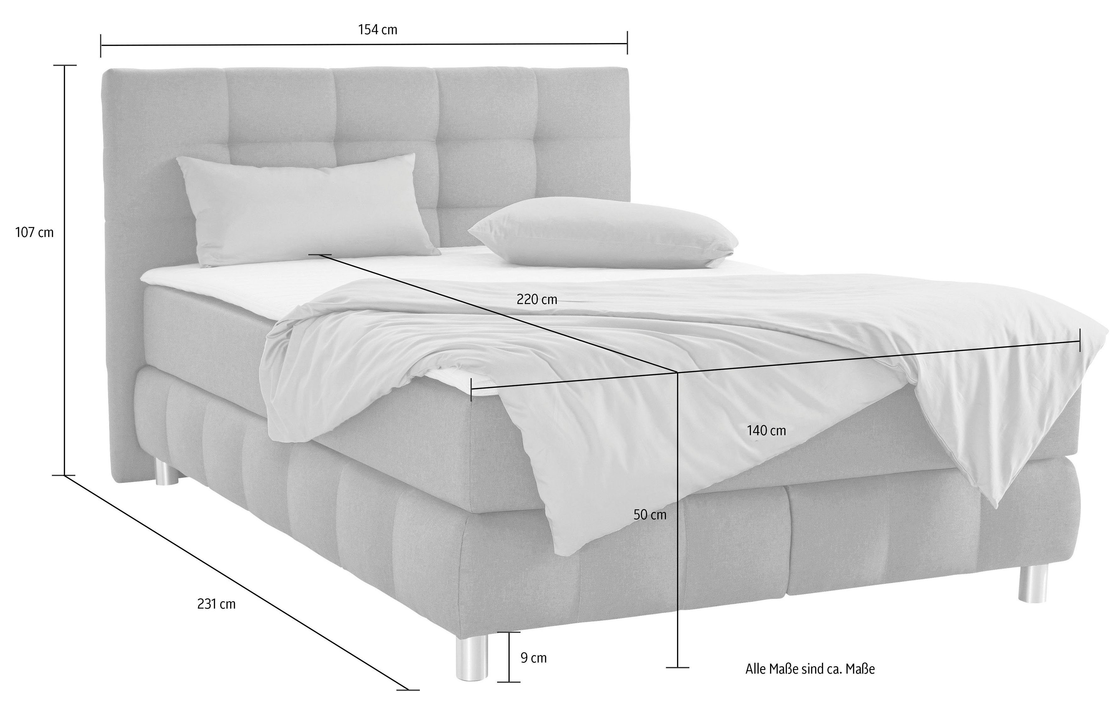 andas Boxspring Salo XXL in fluwelige look of structuurstof, 6 breedten in extra lang 220 cm, 4 hardheden