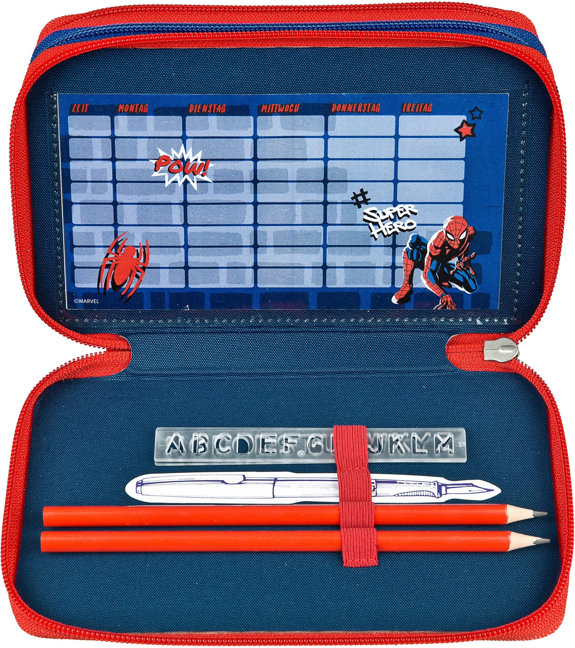 Scooli Etui Tripledecker, Spider-Man gevuld, inclusief geodriehoek