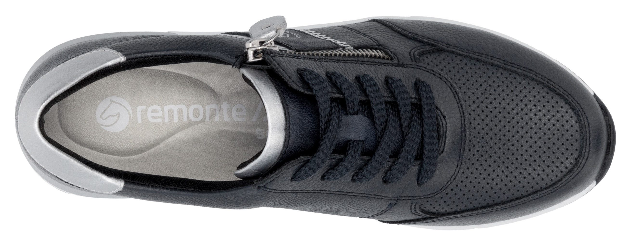 Remonte Sneakers met sleehak , vrijetijdsschoen, lage schoen, veterschoen met metallic contrastaccenten