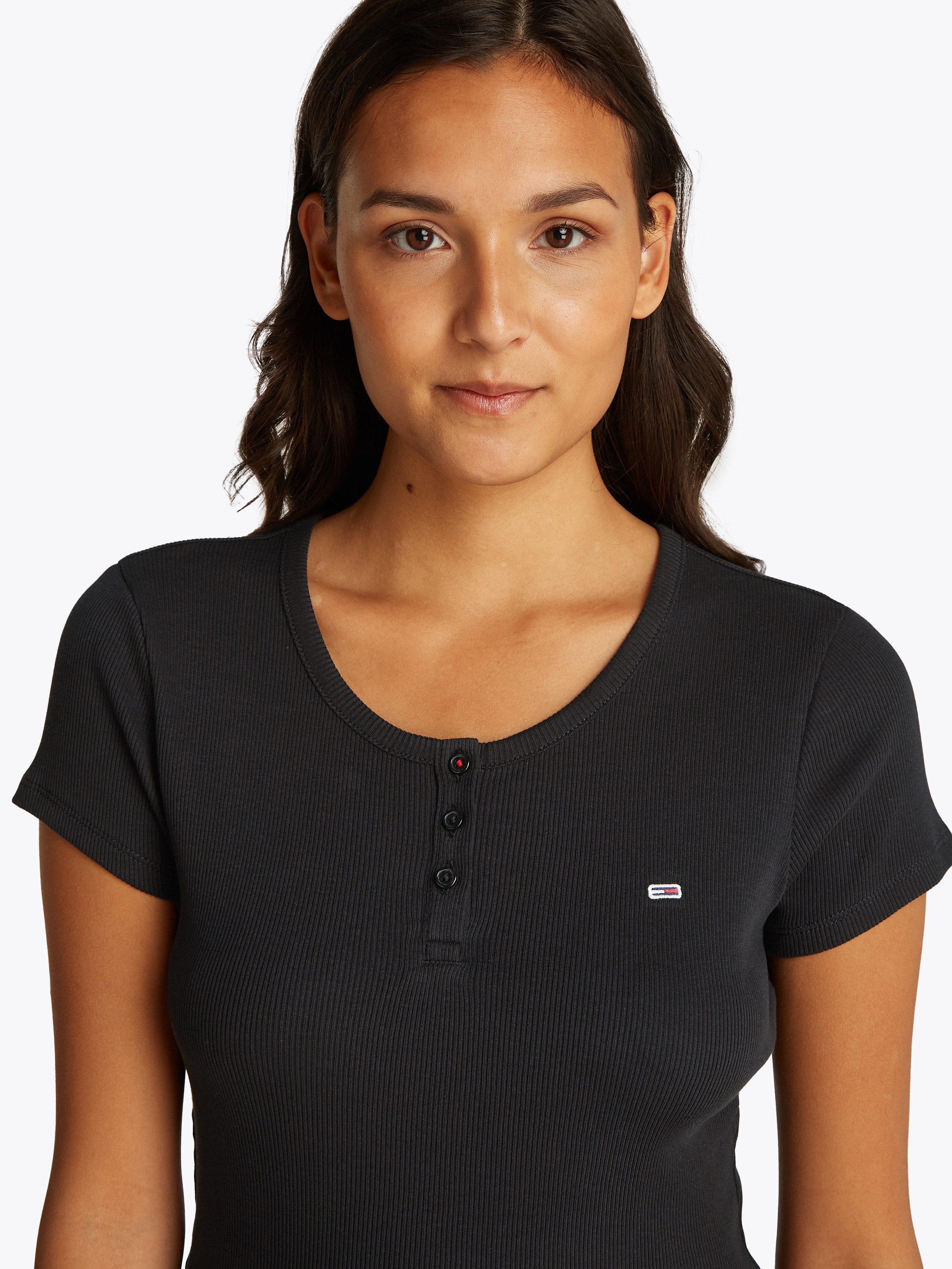 TOMMY JEANS T-shirt TJW SLIM BUTTON RIB C-NECK SS