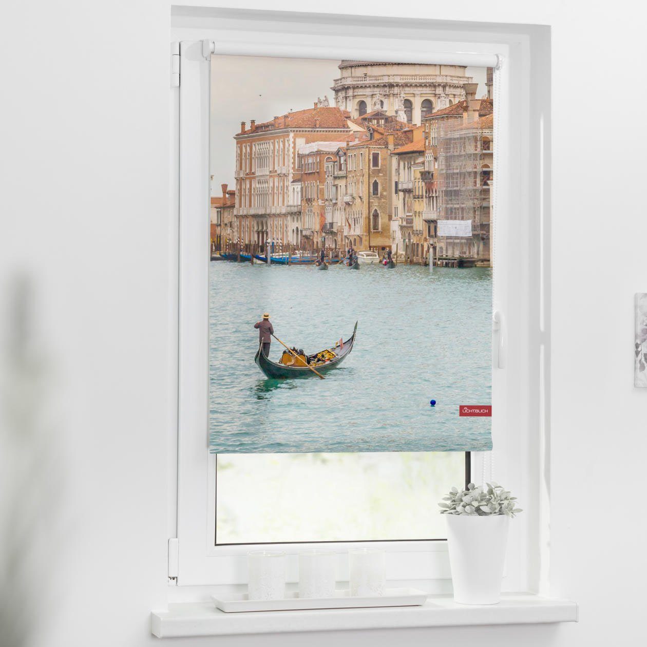 LICHTBLICK Rolgordijn met zijbediening Rolgordijn Klemmfix, zonder boren, verduistering, Venetië Canal Grande - blauw (1 stuk)